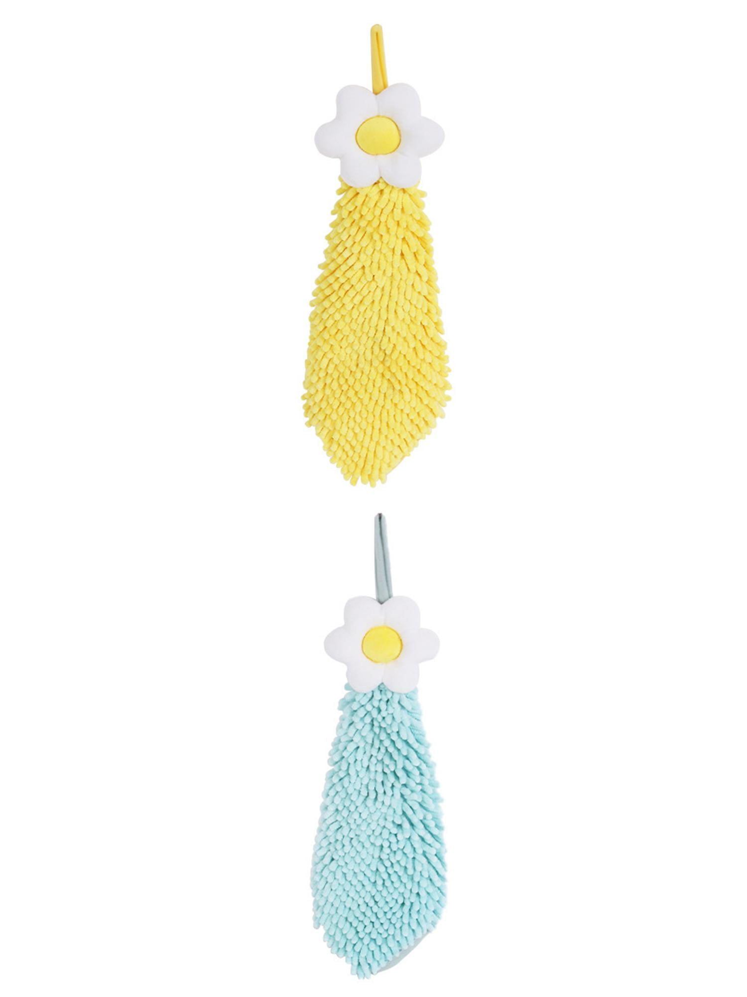 Unique Bargains 2 Pcs Chenille Soft Bathroom Hand Towels 6" x 15" Yellow/Green