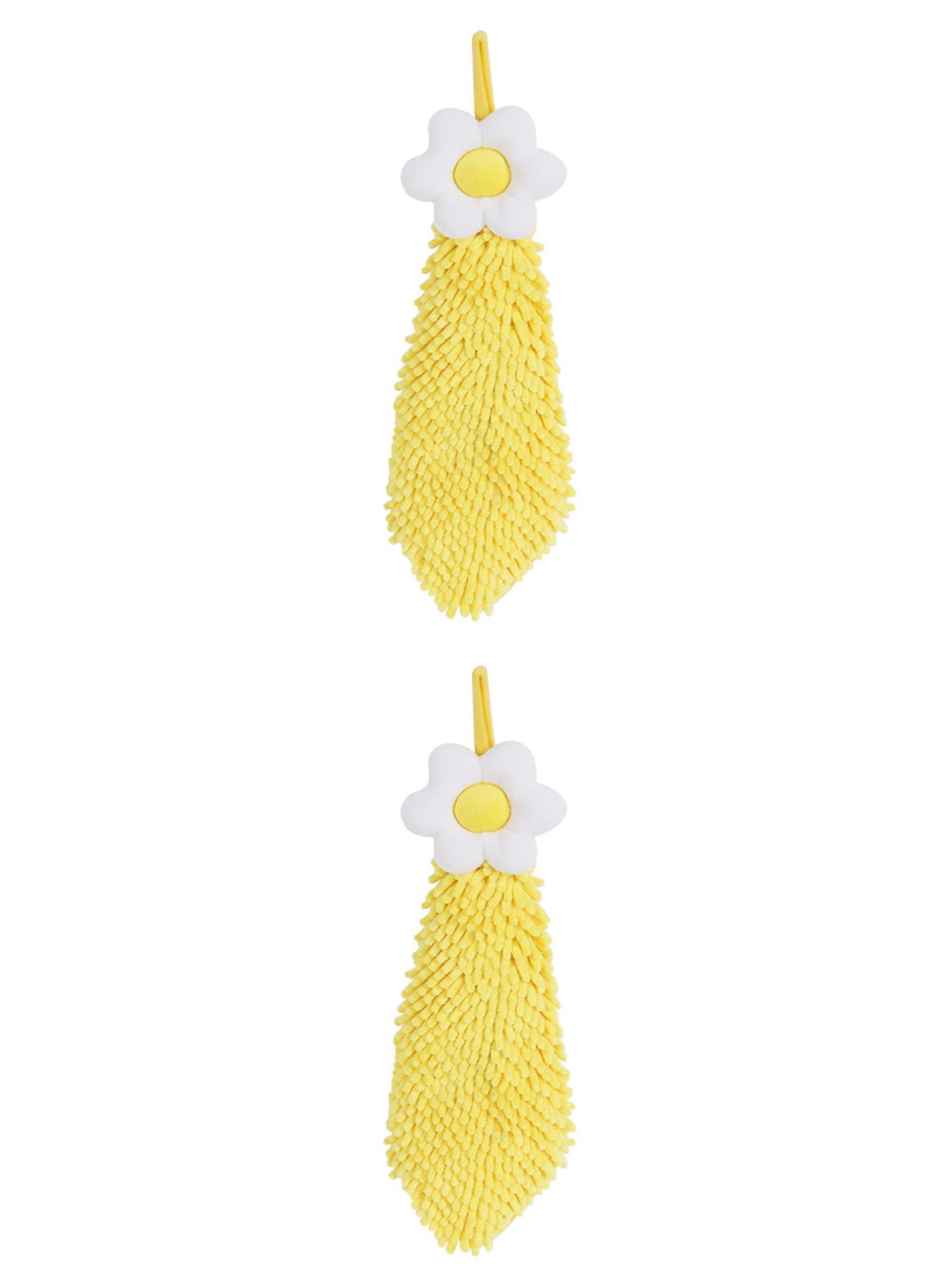 Unique Bargains 2 Pcs Chenille Soft Bathroom Hand Towels 6" x 15" Yellow