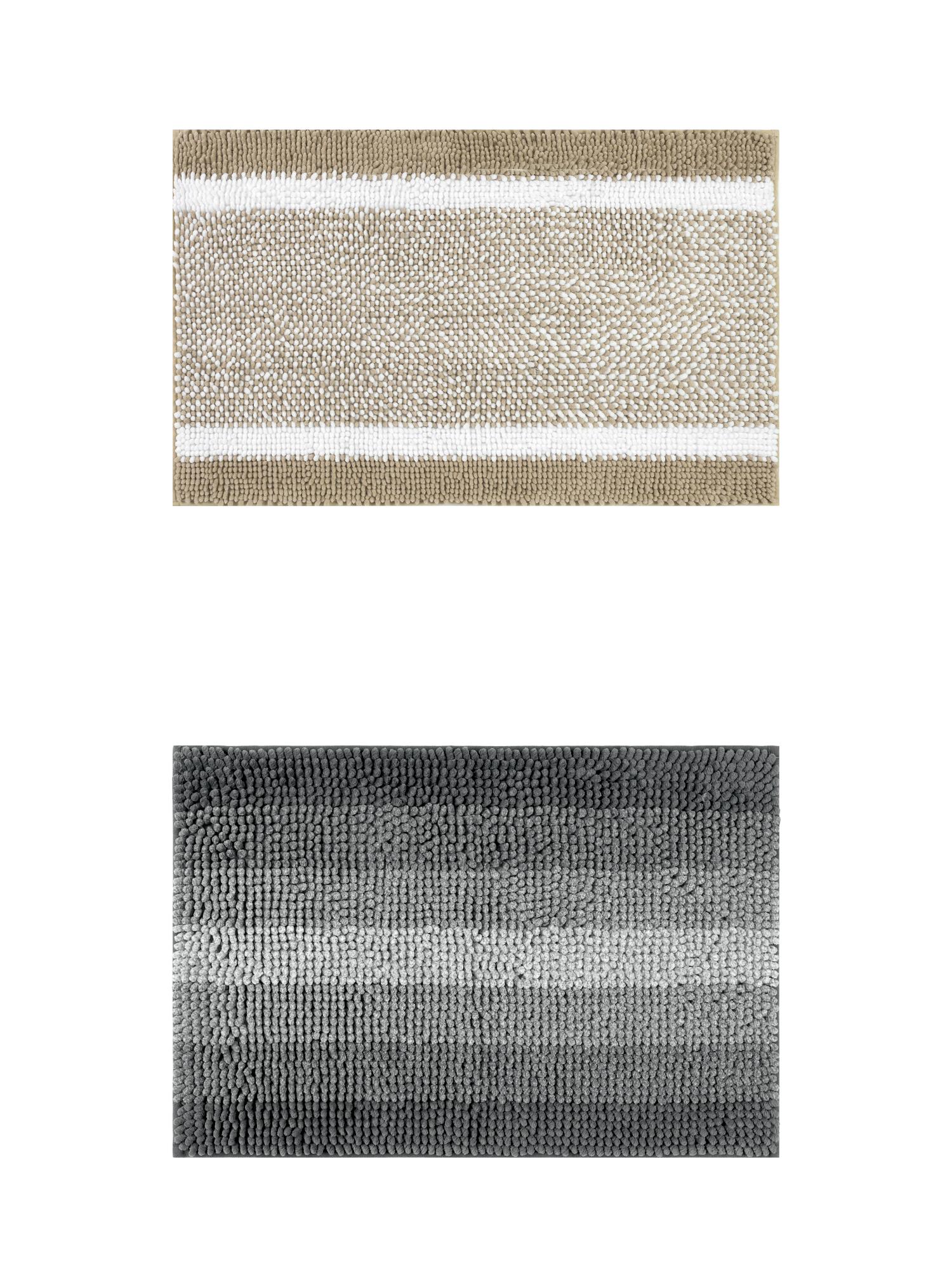 Unique Bargains 2 Pcs Chenille Soft Plush Shaggy Bathroom Rug Black/Khaki 16" x 24"