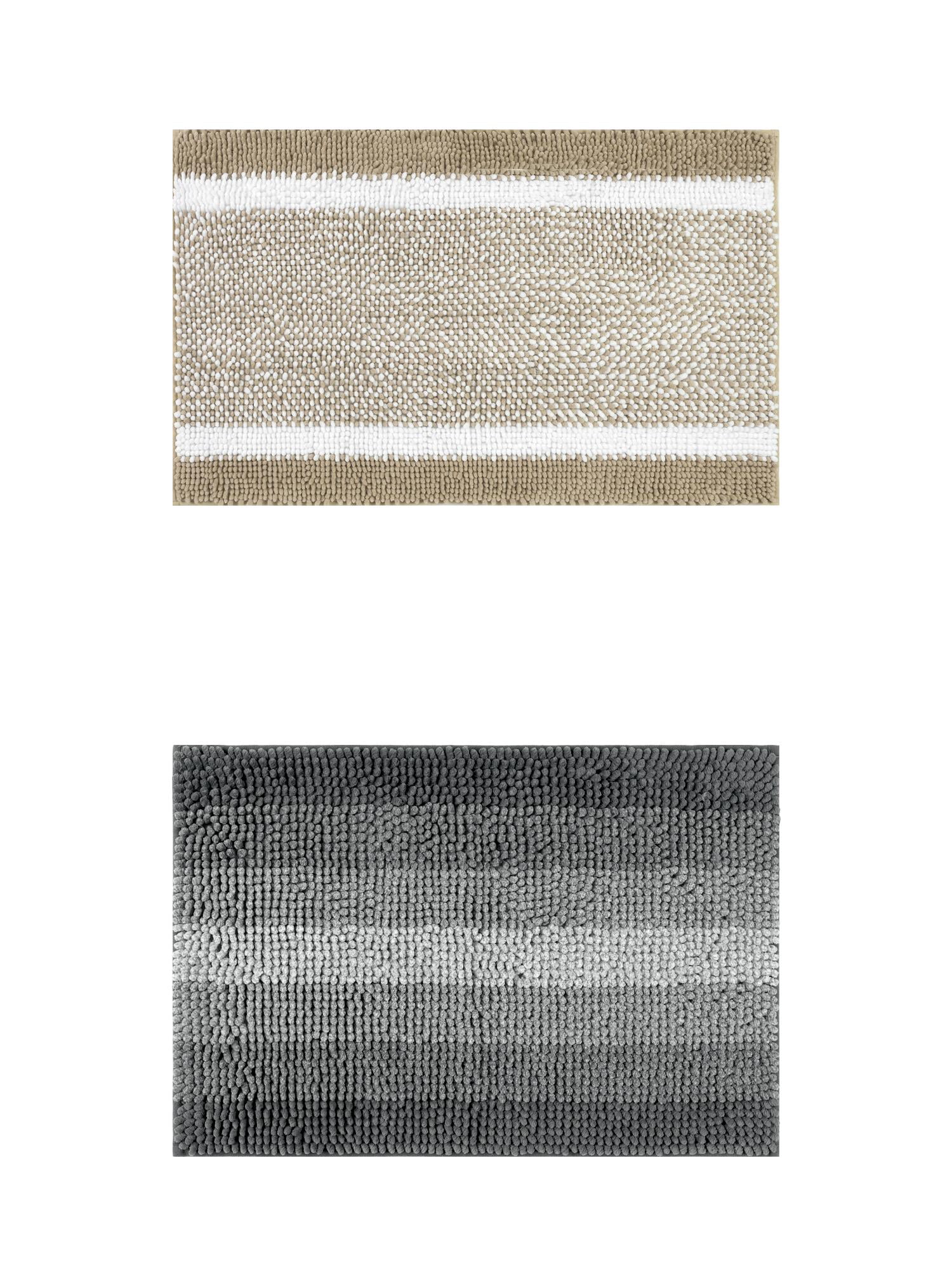 Unique Bargains 2 Pcs Chenille Soft Plush Shaggy Bathroom Rug Black/Khaki 20" x 32"