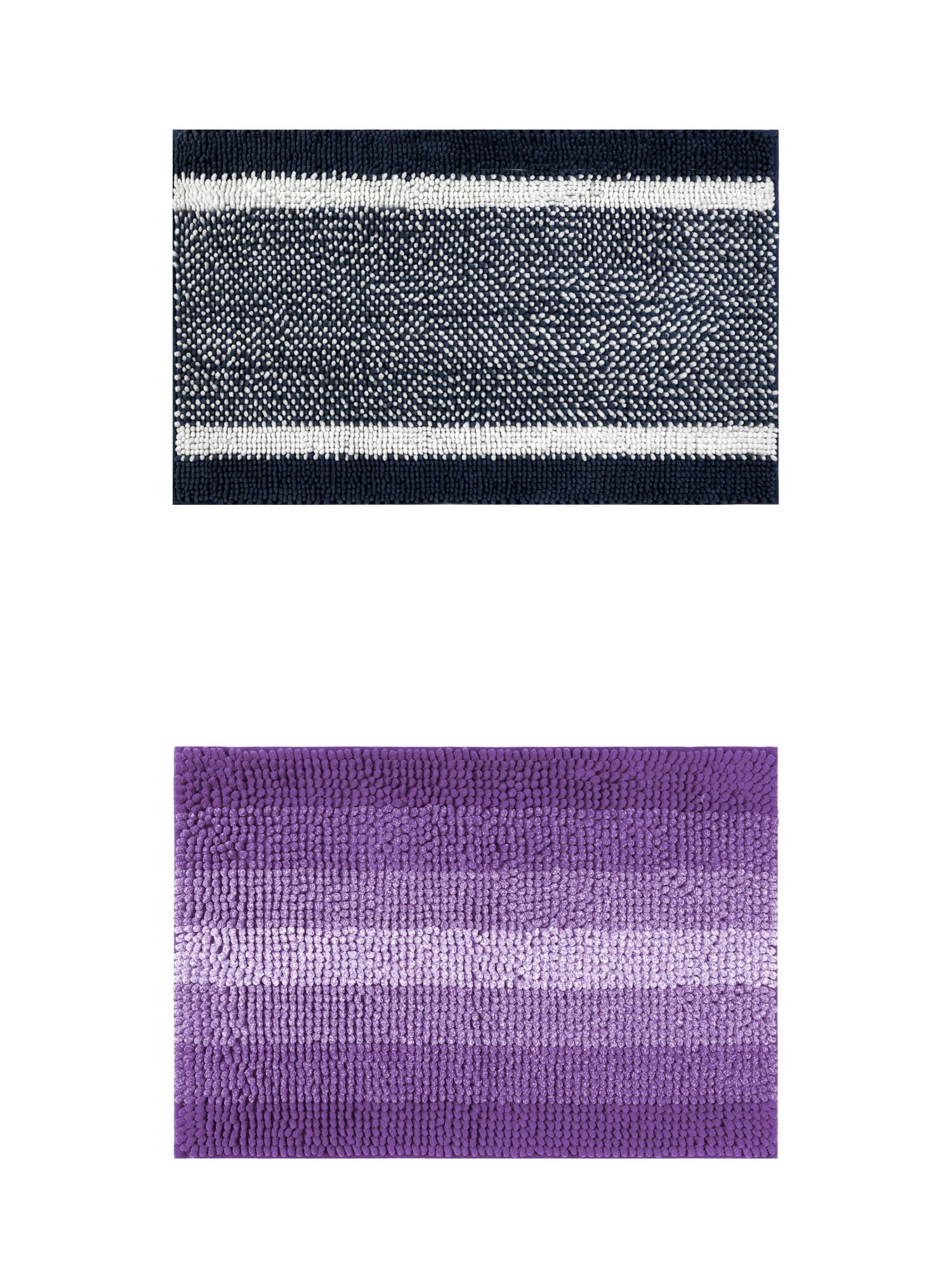 Unique Bargains 2 Pcs Chenille Soft Plush Shaggy Bathroom Rug Blue/Purple 16" x 24"