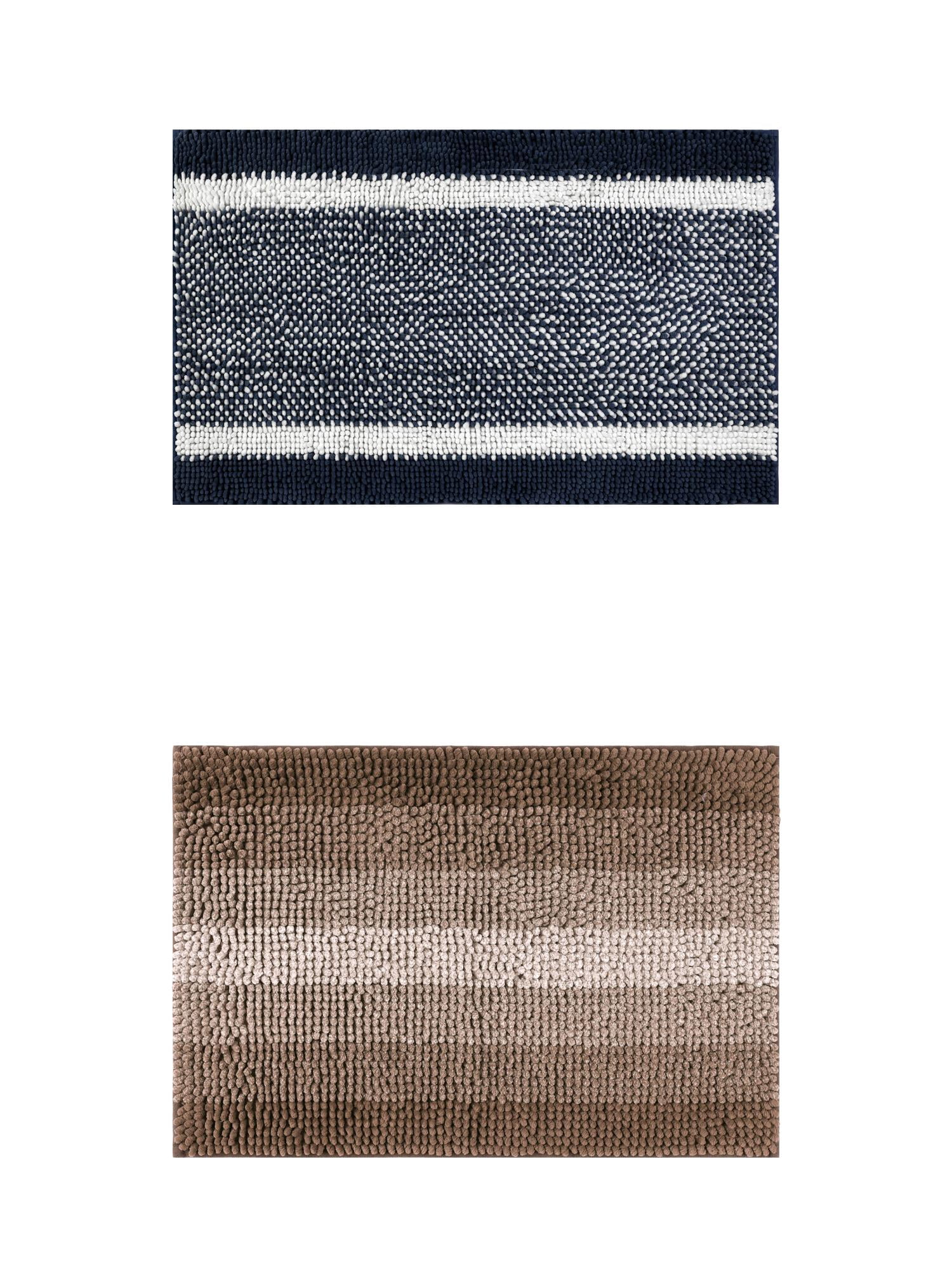 Unique Bargains 2 Pcs Chenille Soft Plush Shaggy Bathroom Rug Coffee/Blue 16" x 24"
