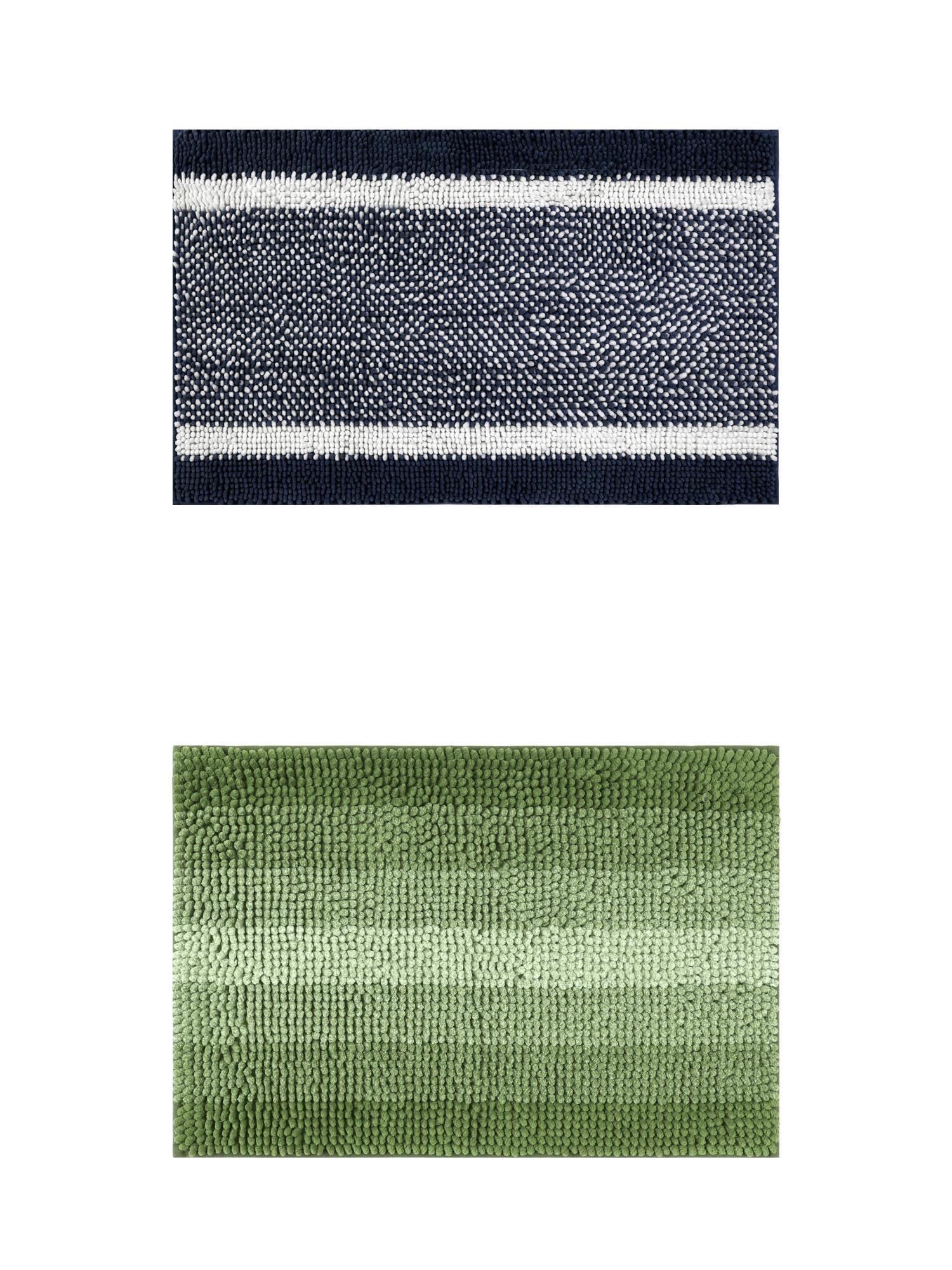 Unique Bargains 2 Pcs Chenille Soft Plush Shaggy Bathroom Rug Green/Blue 20" x 32"