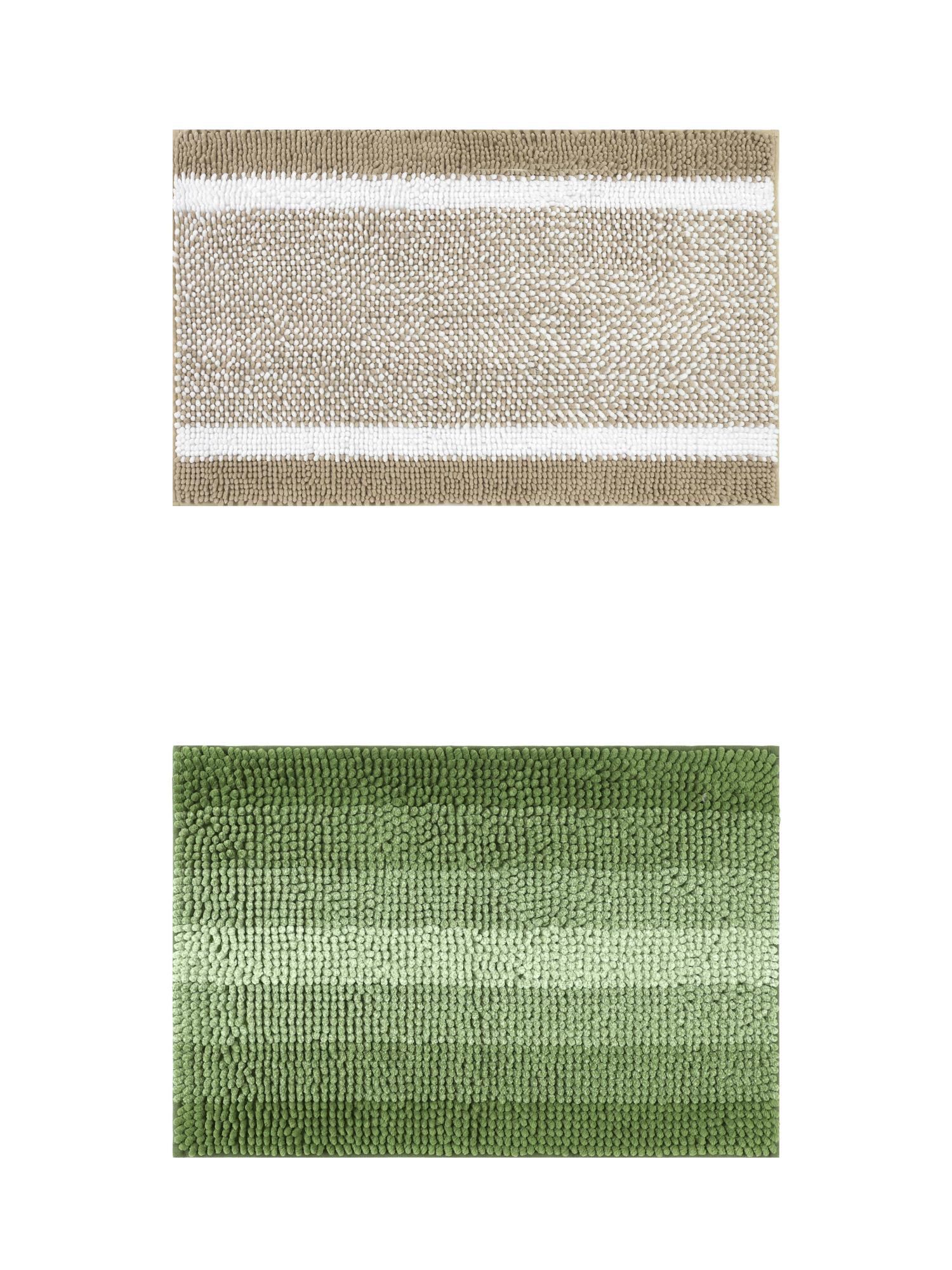 Unique Bargains 2 Pcs Chenille Soft Plush Shaggy Bathroom Rug Green/Khaki 16" x 24"
