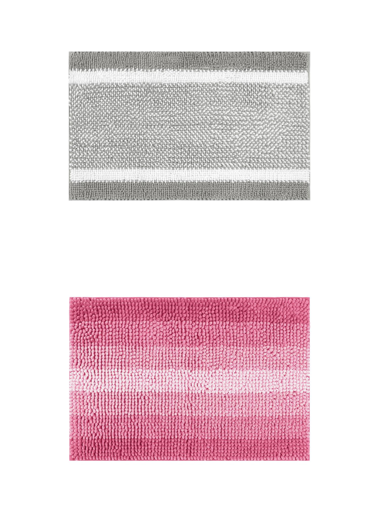 Unique Bargains 2 Pcs Chenille Soft Plush Shaggy Bathroom Rug Grey/Pink 20" x 32"