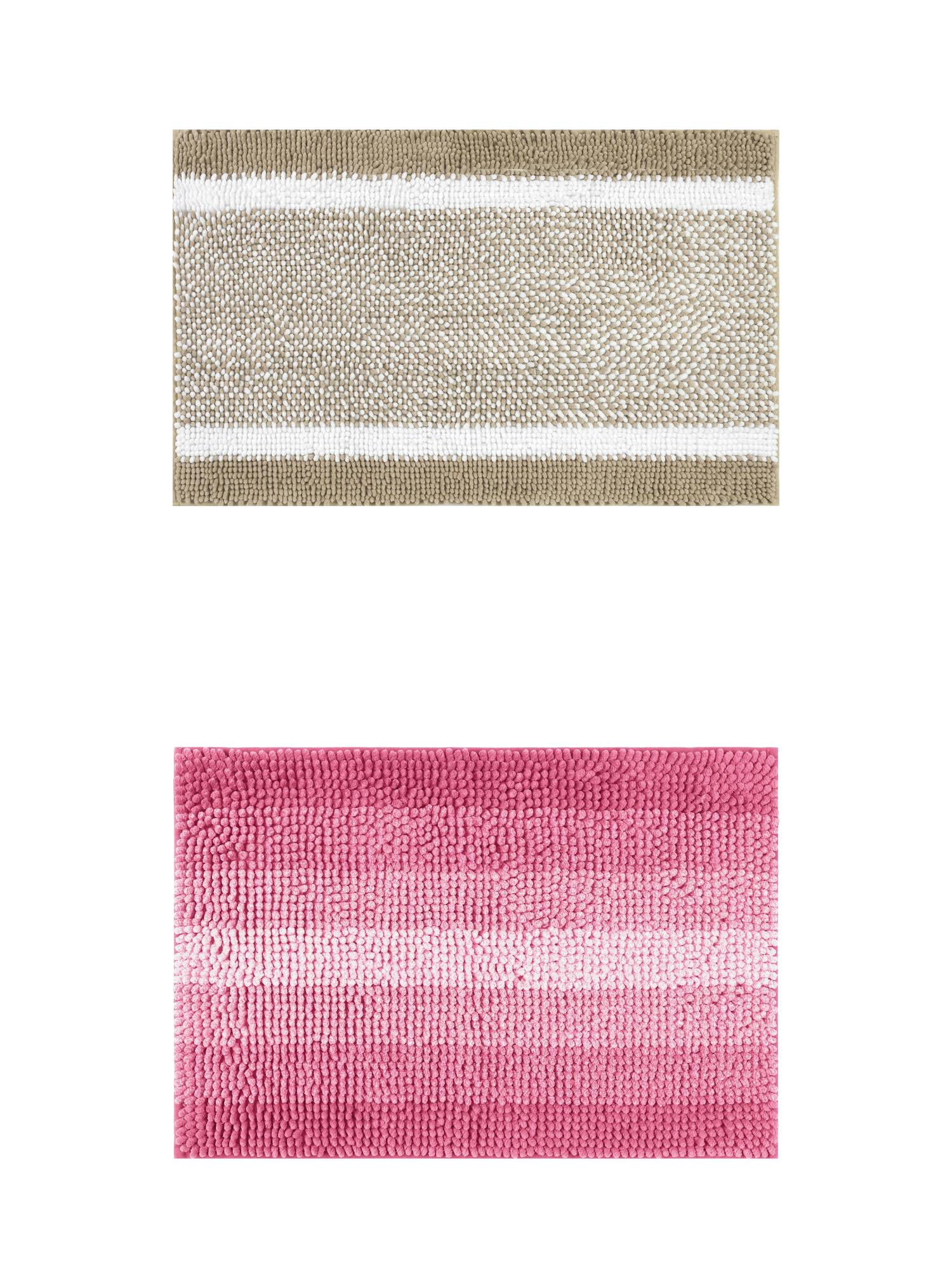 Unique Bargains 2 Pcs Chenille Soft Plush Shaggy Bathroom Rug Khaki/Pink 16" x 24"