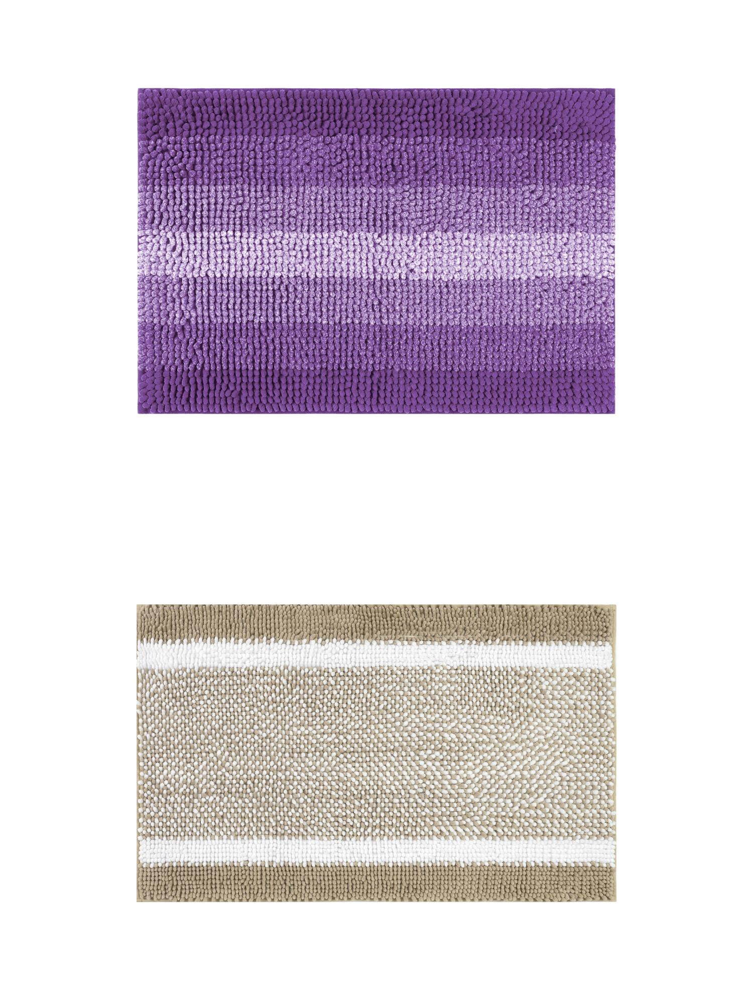 Unique Bargains 2 Pcs Chenille Soft Plush Shaggy Bathroom Rug Khaki/Purple 20" x 32"
