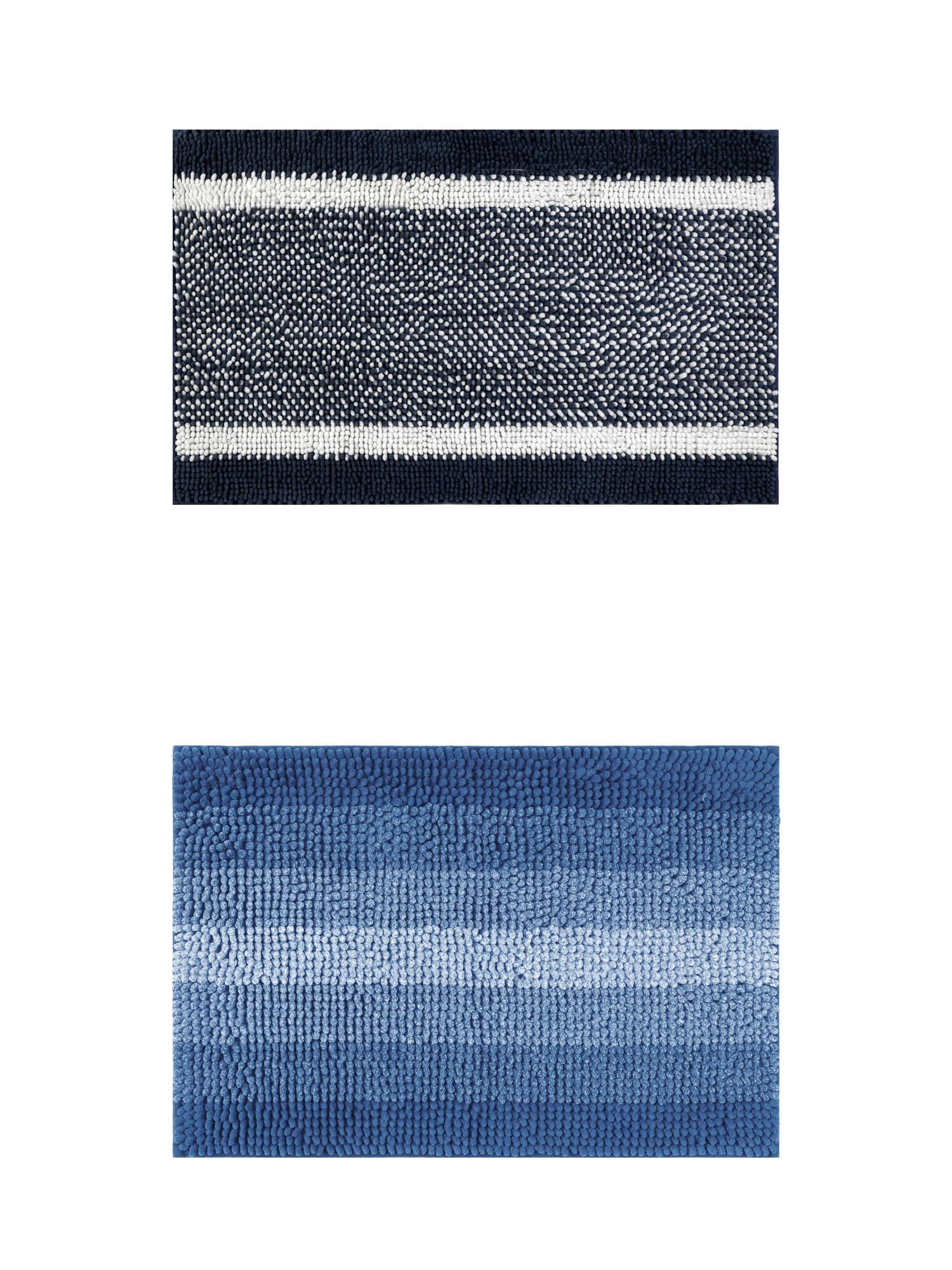 Unique Bargains 2 Pcs Chenille Soft Plush Shaggy Bathroom Rug Navy Blue/Blue 20" x 32"
