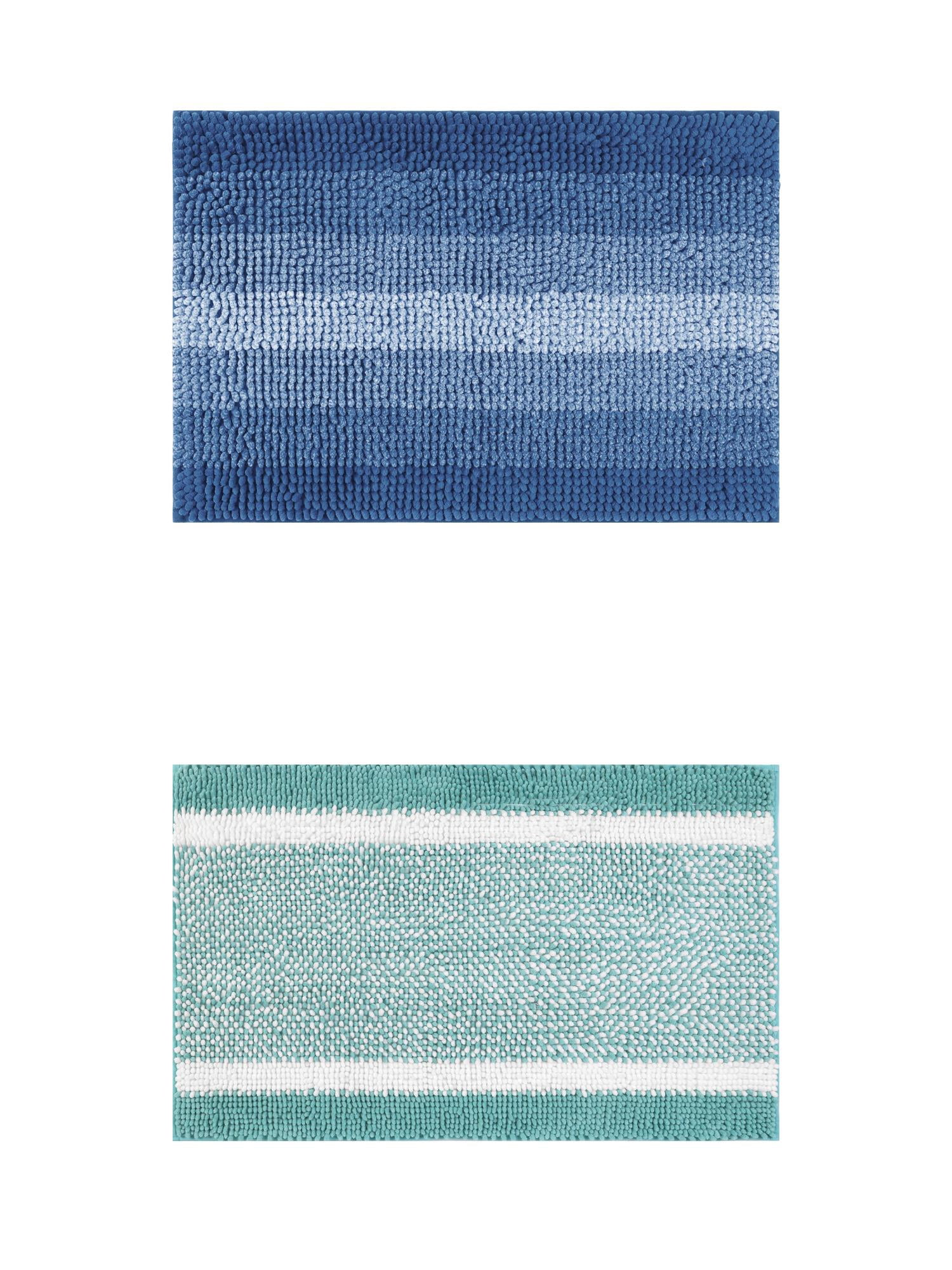 Unique Bargains 2 Pcs Chenille Soft Plush Shaggy Bathroom Rug Navy Blue/Green 20" x 32"