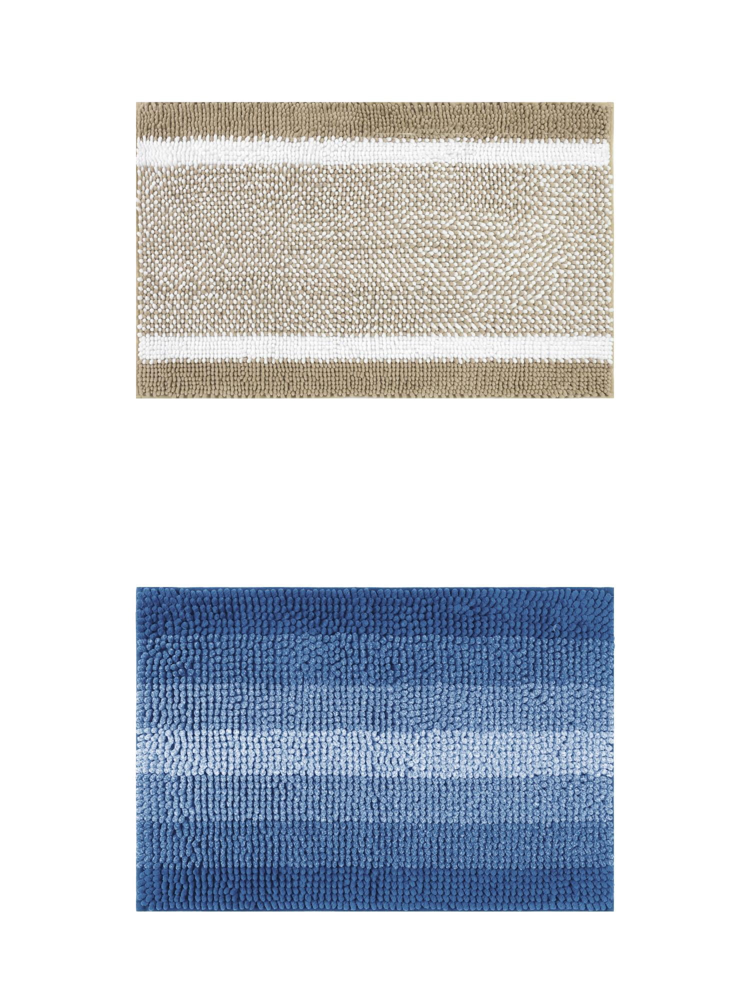Unique Bargains 2 Pcs Chenille Soft Plush Shaggy Bathroom Rug Navy Blue/Khaki 20" x 32"