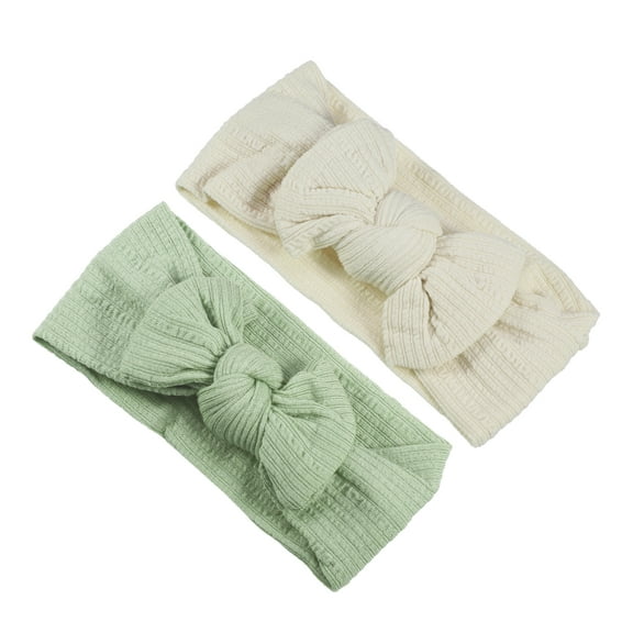 Unique Bargains 2 Pcs Classic Fashion Stripe Bow Headbands for Girls 6.69"x2.95" Beige Green