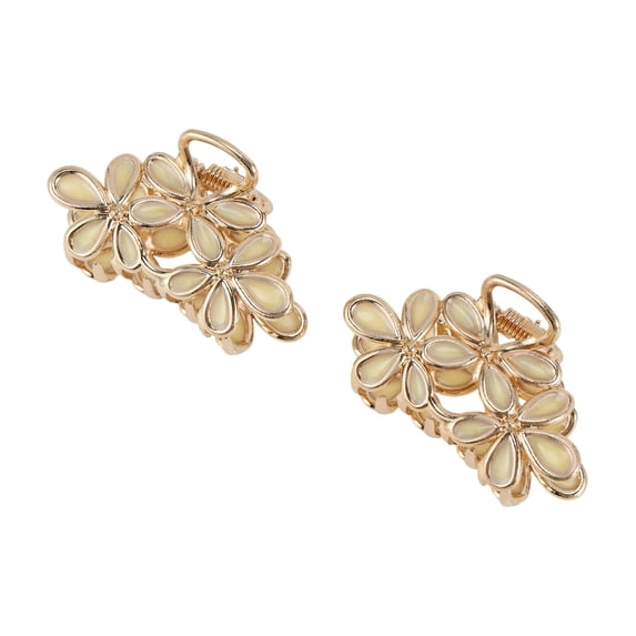 Unique Bargains 2 Pcs Claw Clip Enamel Flower Beige