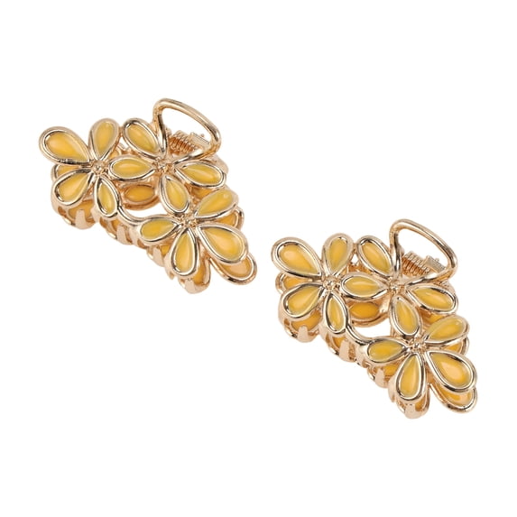 Unique Bargains 2 Pcs Claw Clip Enamel Flower Yellow