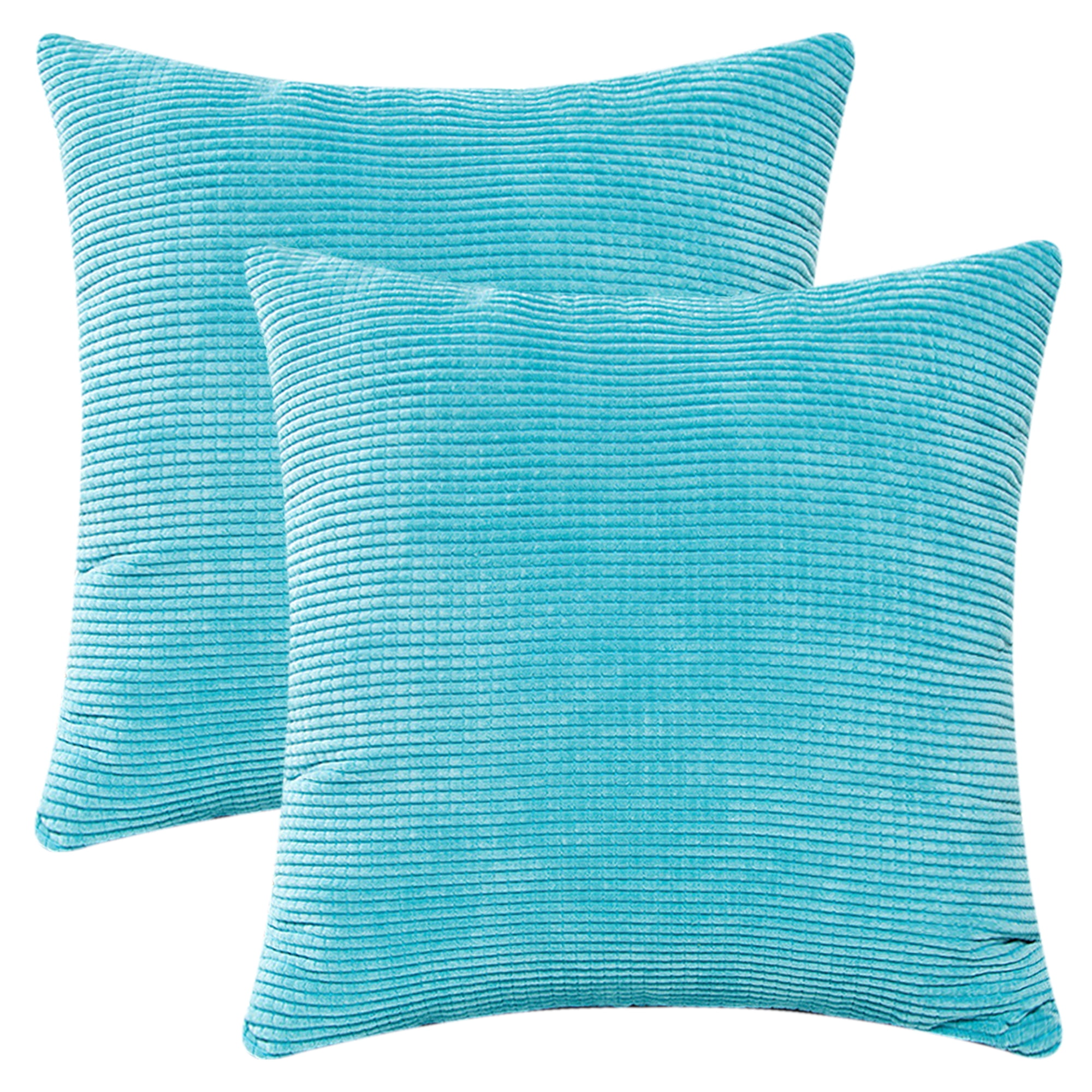 Unique Bargains 2 Pcs Corduroy Classical Soft Solid Pillow Cover Blue 18" x 18"