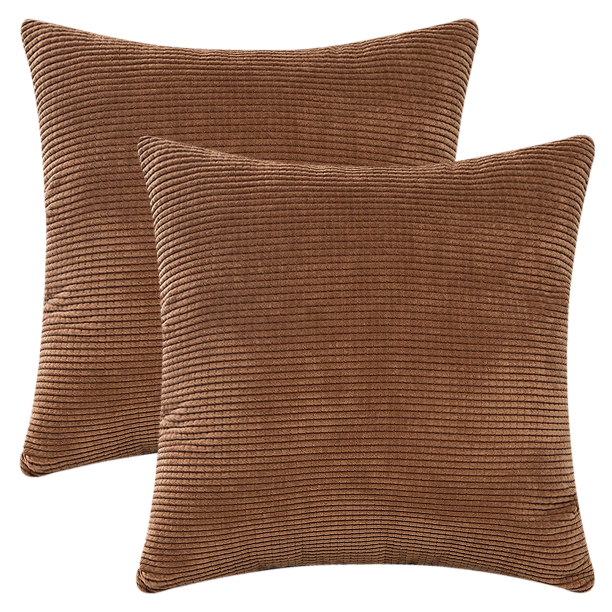 Unique Bargains 2 Pcs Corduroy Classical Soft Solid Pillow Cover Brown 18" x 18"