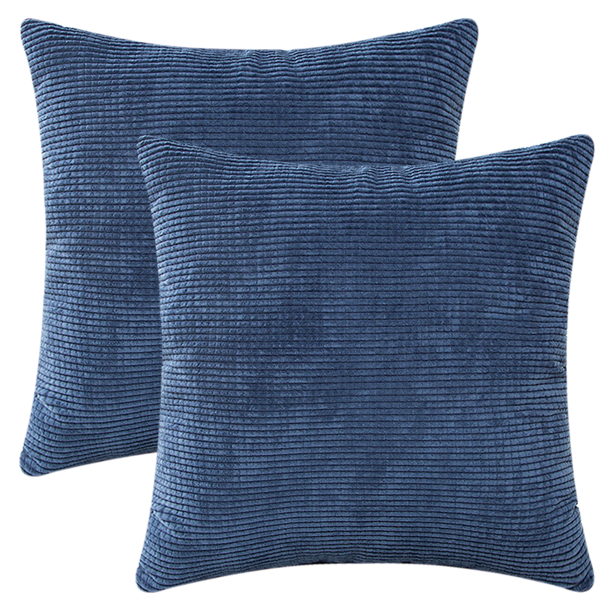 Unique Bargains 2 Pcs Corduroy Classical Soft Solid Pillow Cover Navy Blue 18" x 18"