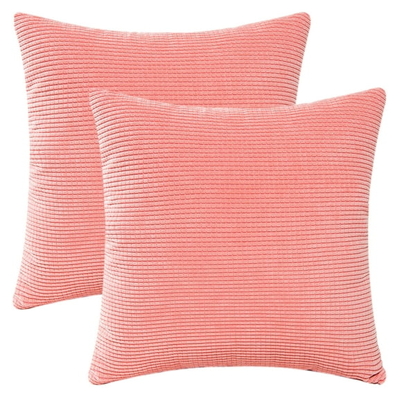 Unique Bargains 2 Pcs Corduroy Classical Soft Solid Pillow Cover Pink 18" x 18"