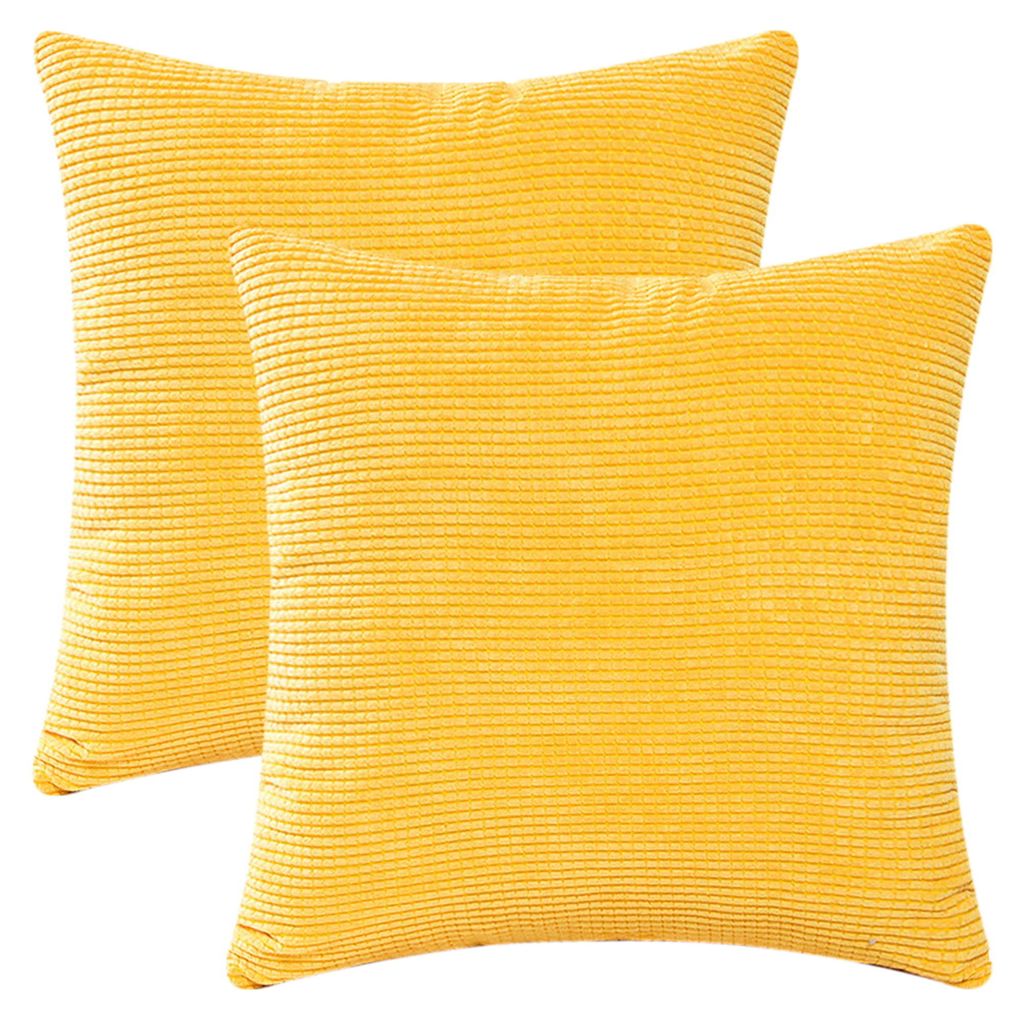 Unique Bargains 2 Pcs Corduroy Classical Soft Solid Pillow Cover Yellow 18" x 18"
