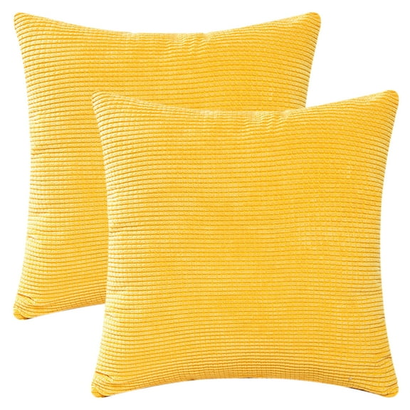 Unique Bargains 2 Pcs Corduroy Classical Soft Solid Pillow Cover Yellow 18" x 18"