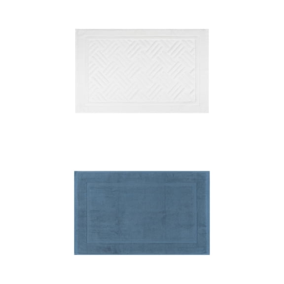 Unique Bargains 2 Pcs Cotton Banded Reversible Soft Bath Rug Dark Blue/Beige 16" x 24"