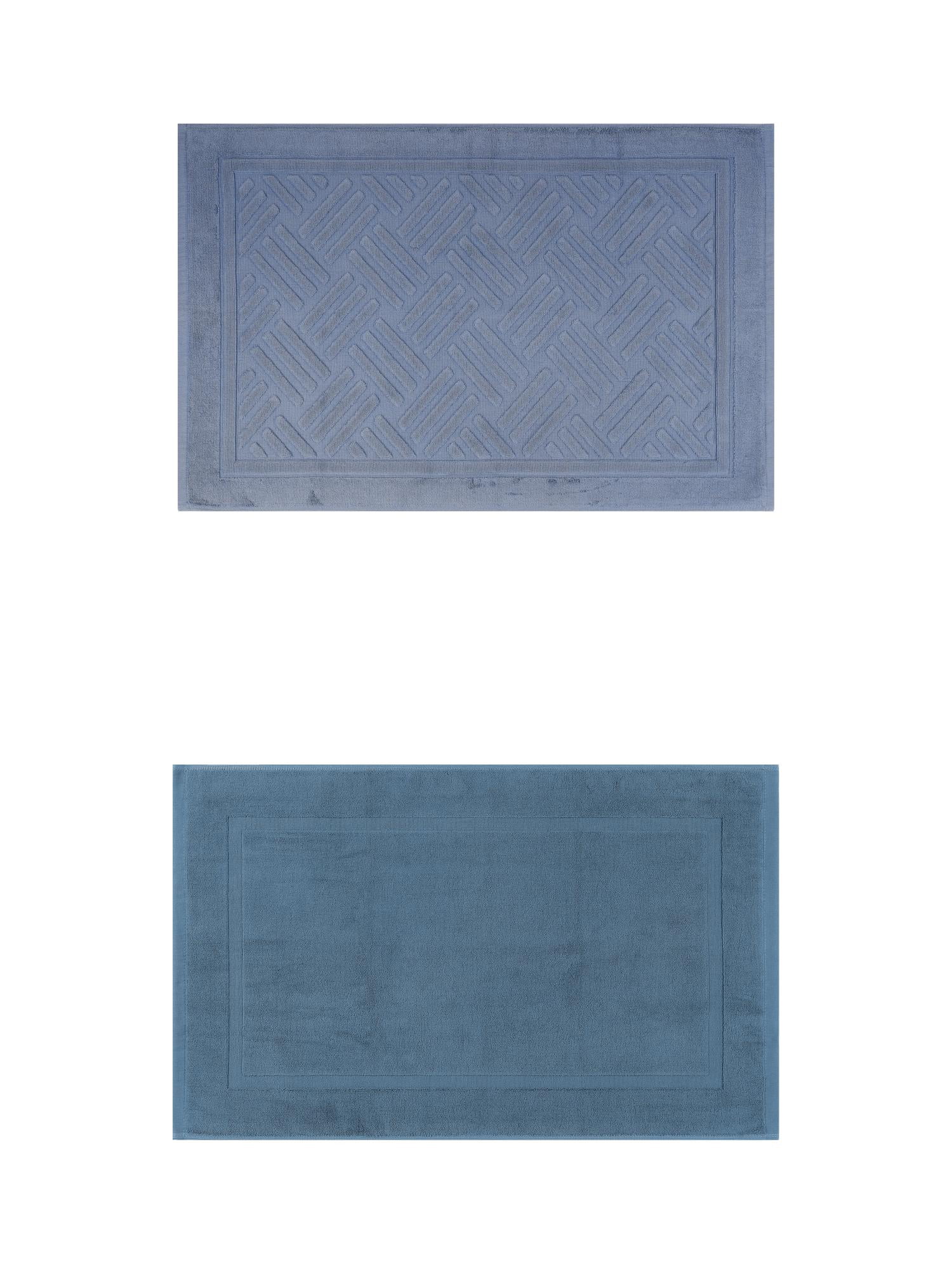 Unique Bargains 2 Pcs Cotton Banded Reversible Soft Bath Rug Dark Blue/Blue 20" x 32"