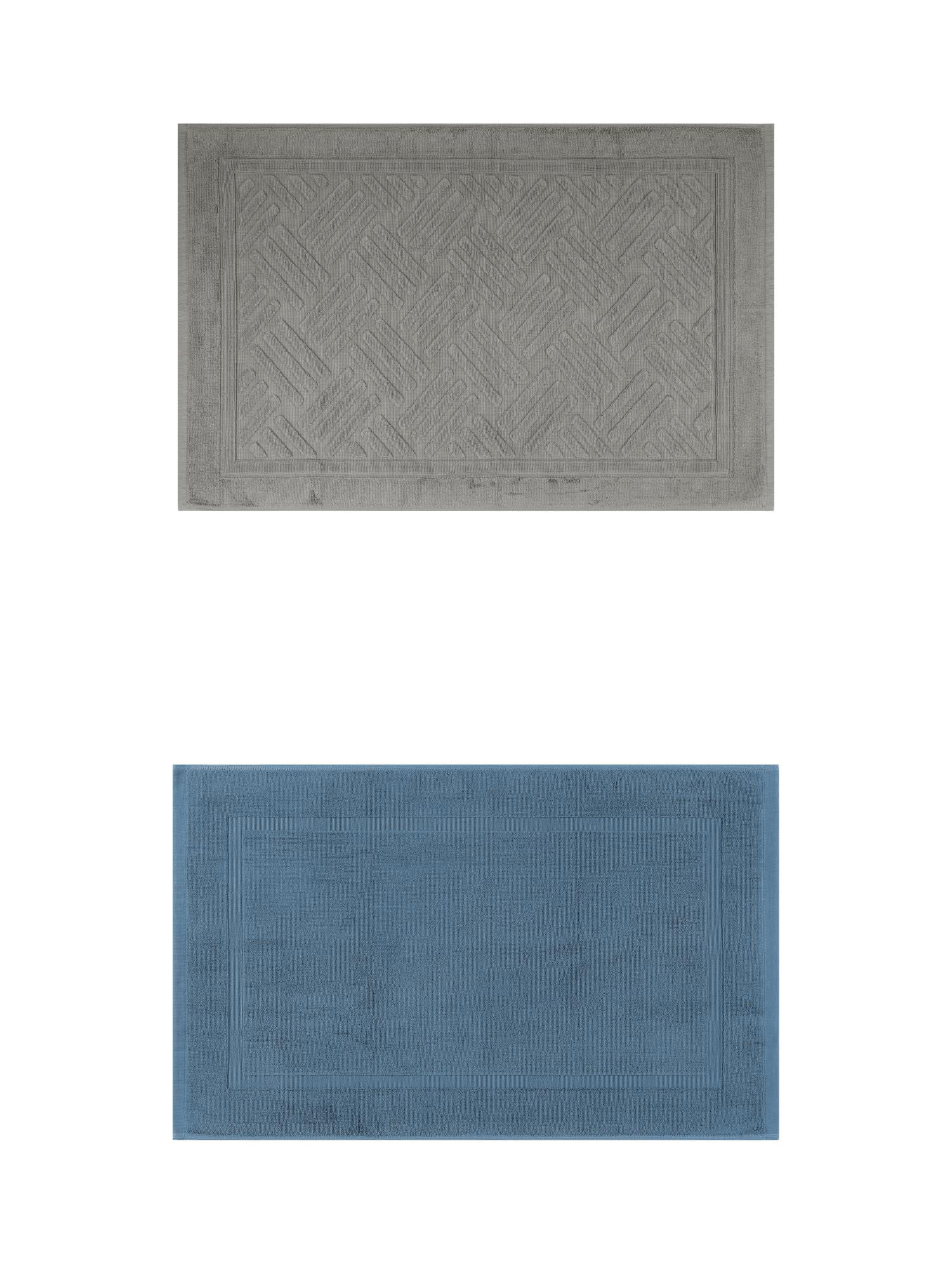 Unique Bargains 2 Pcs Cotton Banded Reversible Soft Bath Rug Dark Blue/Grey 20" x 32"