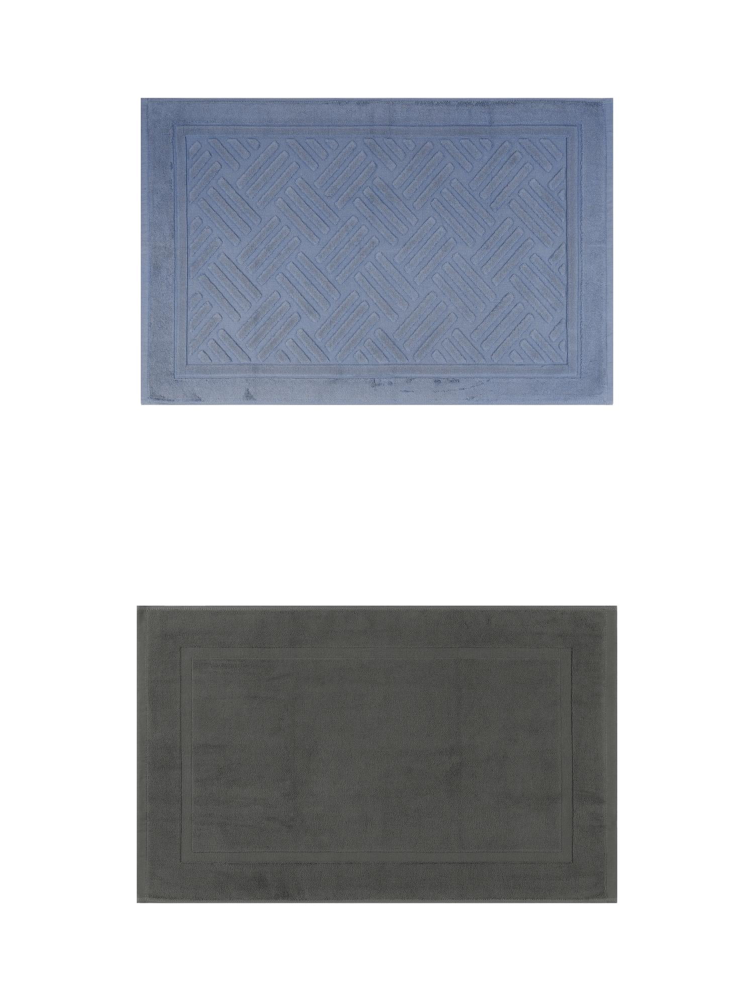 Unique Bargains 2 Pcs Cotton Banded Reversible Soft Bath Rug Grey/Blue 16" x 24"