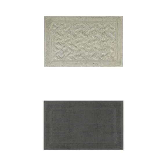 Unique Bargains 2 Pcs Cotton Banded Reversible Soft Bath Rug Grey/Green 16" x 24"