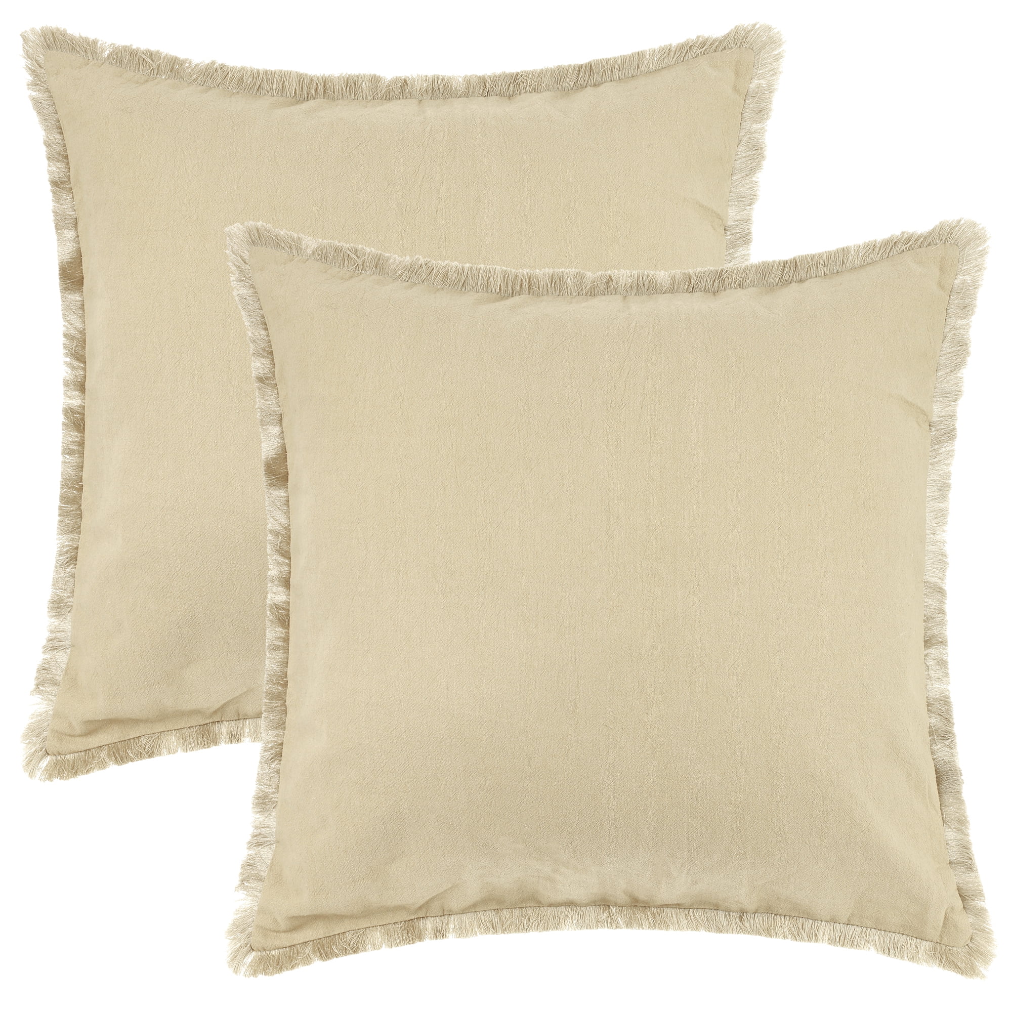 Unique Bargains 2 Pcs Cotton Decorative Throw Pillow Cover with Tassel Trim for Couch Bed Beige 16" x 16"