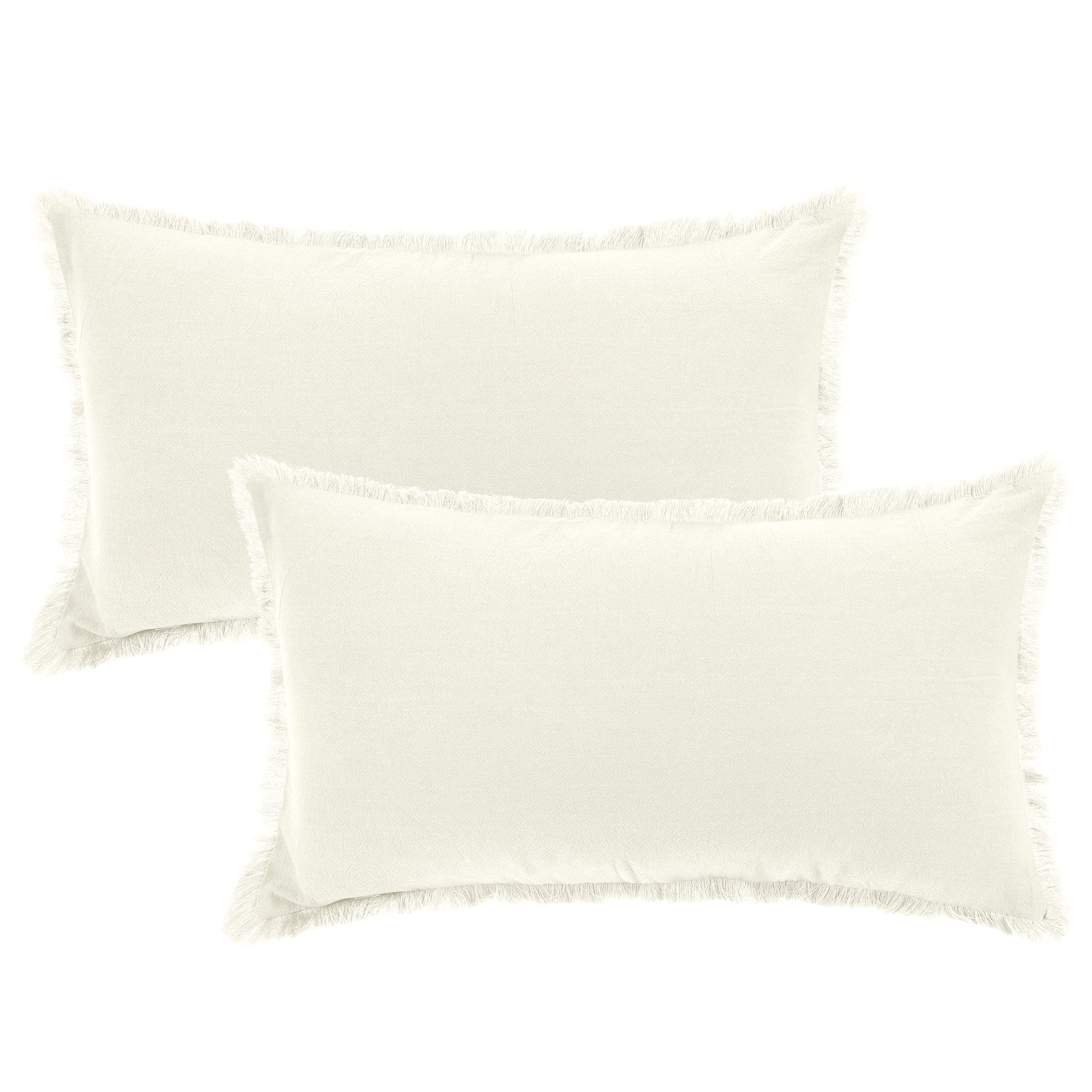 Unique Bargains 2 Pcs Cotton Decorative Throw Pillow Cover with Tassel Trim for Couch Bed White 12" x 20"