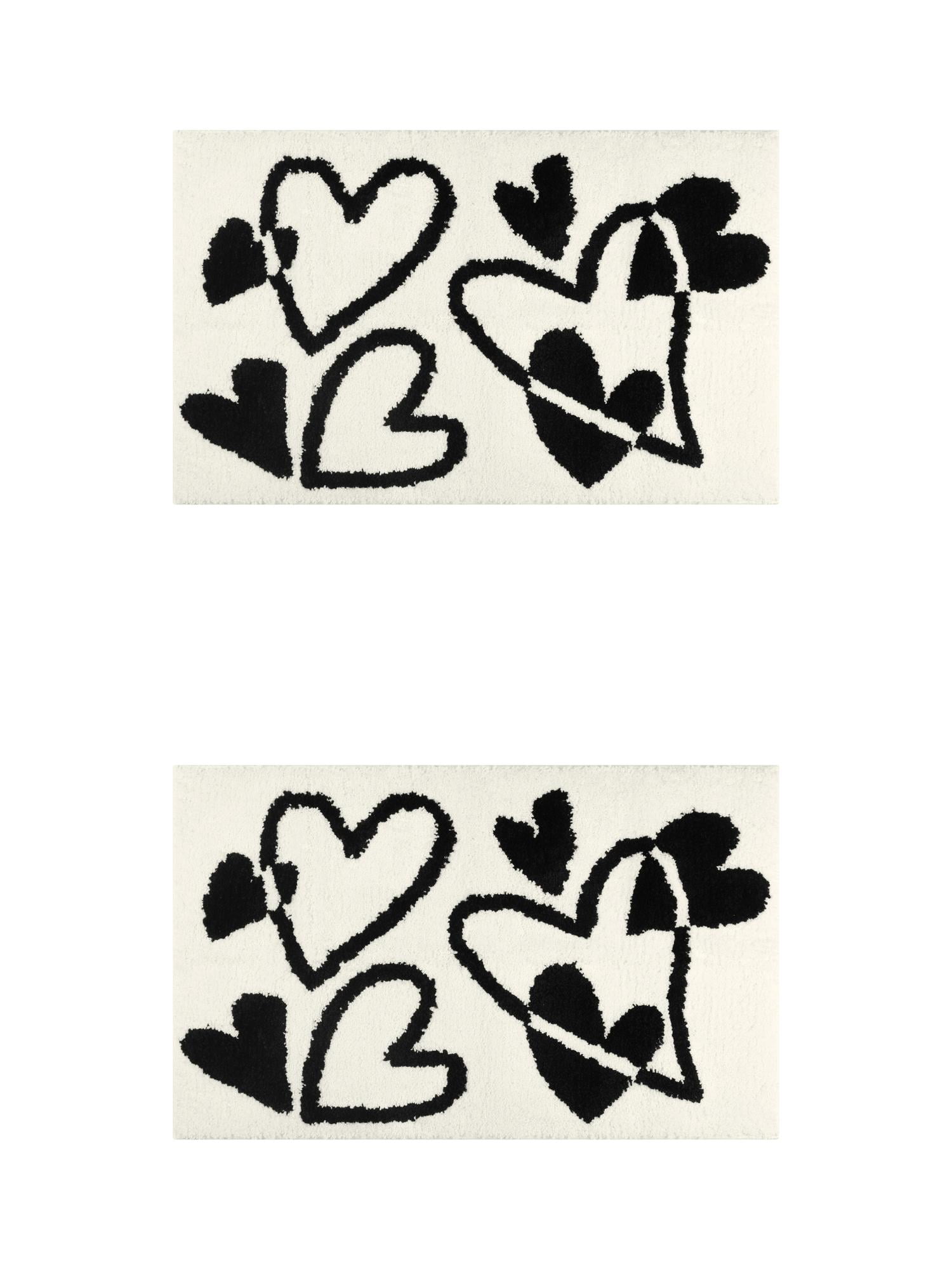 Unique Bargains 2 Pcs Cute Heart Pattern Bath Rugs Soft Absorbent Non-Slip Bath Mats Beige 16" x 24"/20" x 32"
