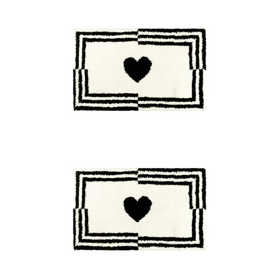 Unique Bargains 2 Pcs Cute Heart Pattern Bath Rugs Soft Absorbent Non-Slip Bath Mats Beige 16" x 24"