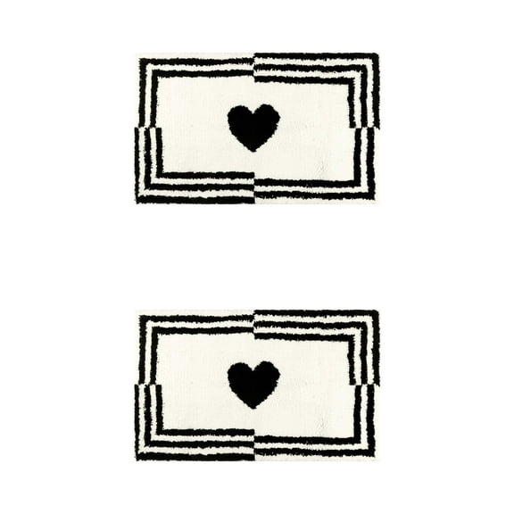Unique Bargains 2 Pcs Cute Heart Pattern Bath Rugs Soft Absorbent Non-Slip Bath Mats Beige 20" x 32"