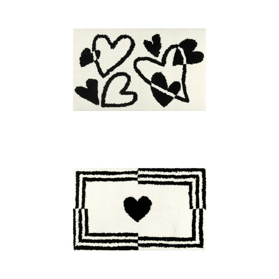 Unique Bargains 2 Pcs Cute Heart Pattern Bath Rugs Soft Absorbent Non-Slip Bath Mats Beige/Beige 16" x 24"