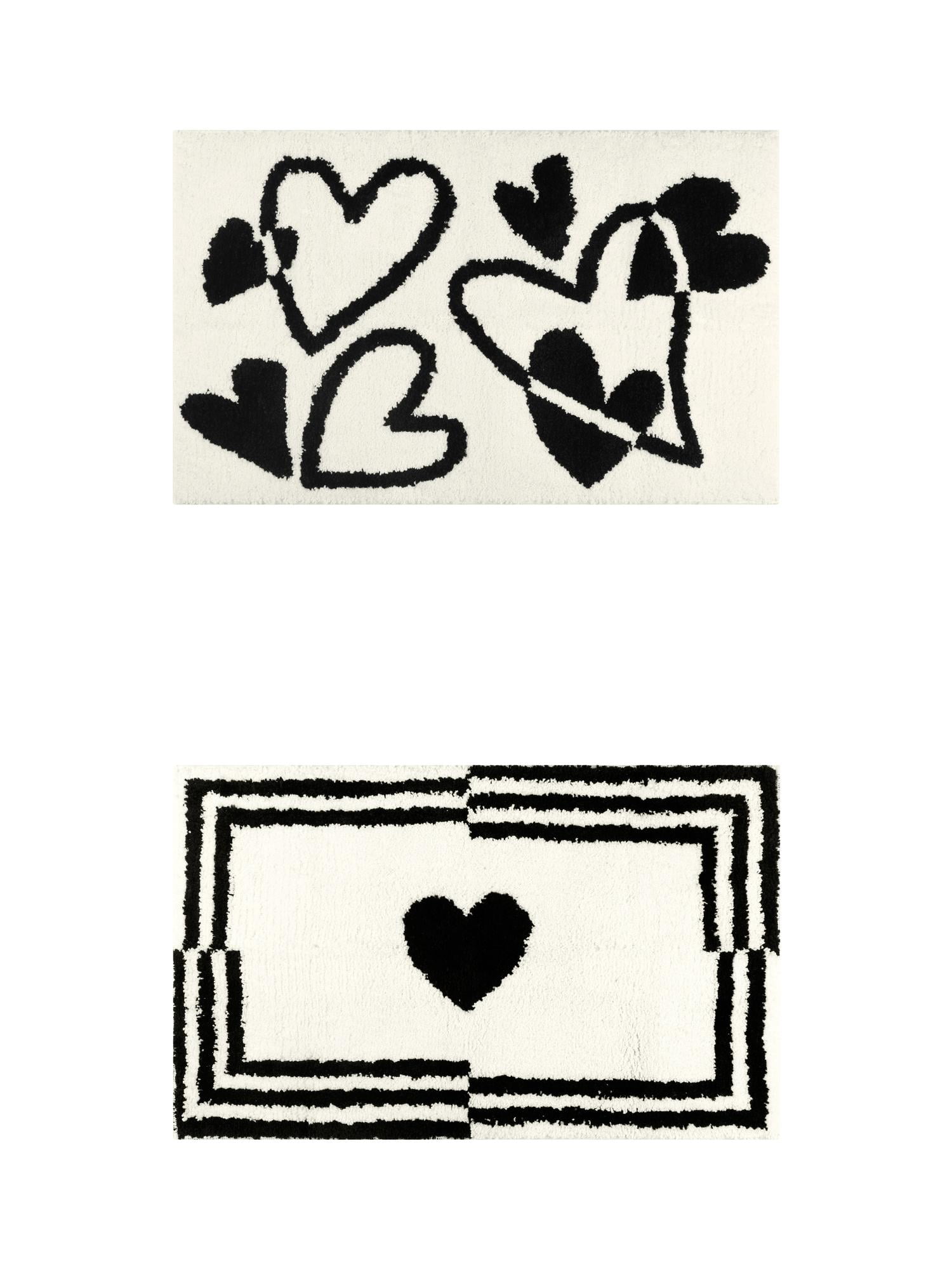 Unique Bargains 2 Pcs Cute Heart Pattern Bath Rugs Soft Absorbent Non-Slip Bath Mats Beige/Beige 20" x 32"