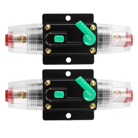 Unique Bargains 2 Pcs DC 12V- 48V 40Amp Car Circuit Breaker with Manual Reset Inline Fuse Holder Protector Black Green