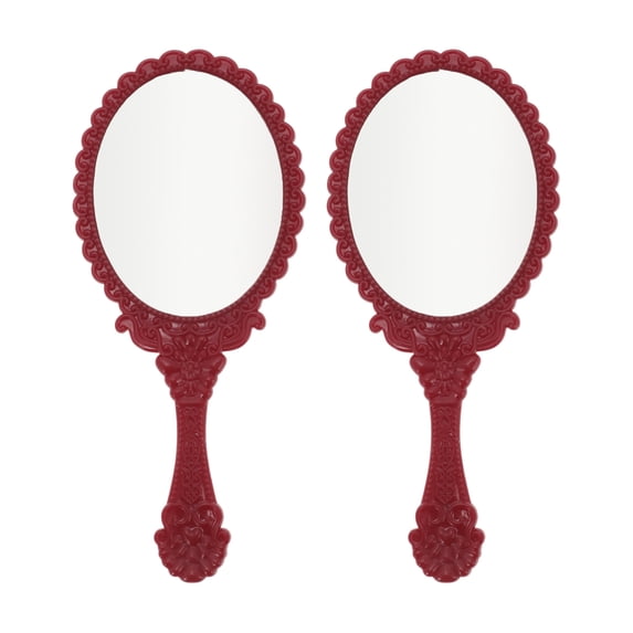 Unique Bargains 2 Pcs Delicate Handheld Mirror for Vacation Travel Red Plastic Glass