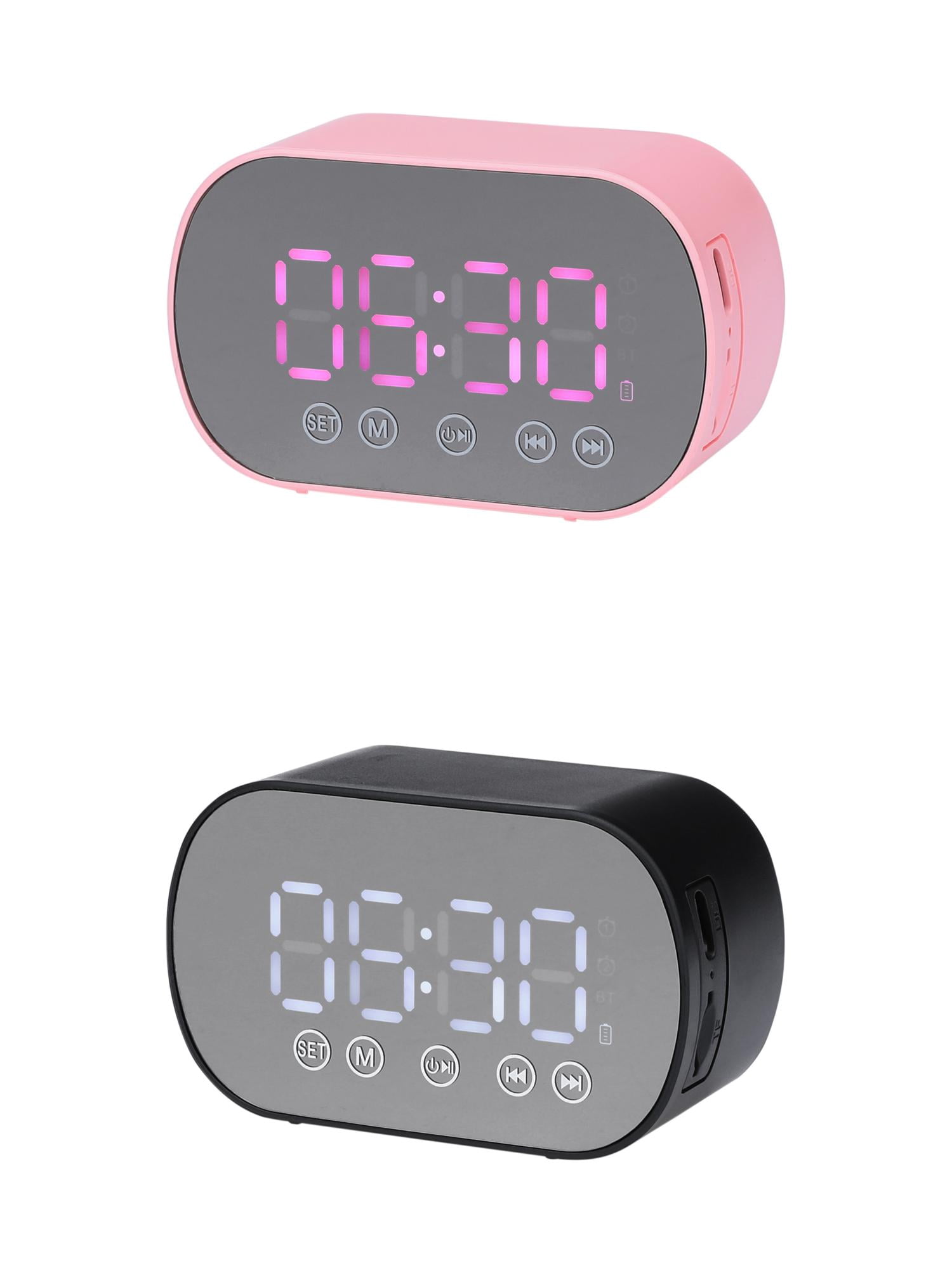 Unique Bargains 2 Pcs Digital Alarm Clock with FM and Speaker Function Black/Pink