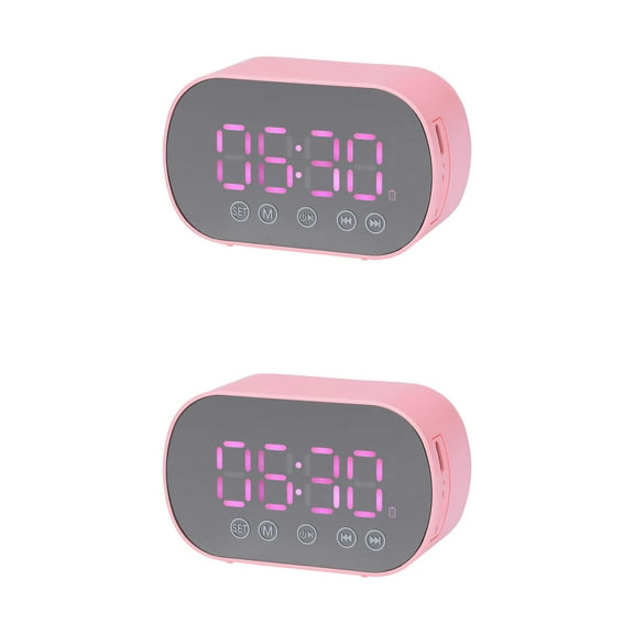 Unique Bargains 2 Pcs Digital Alarm Clock with FM and Speaker Function Pink