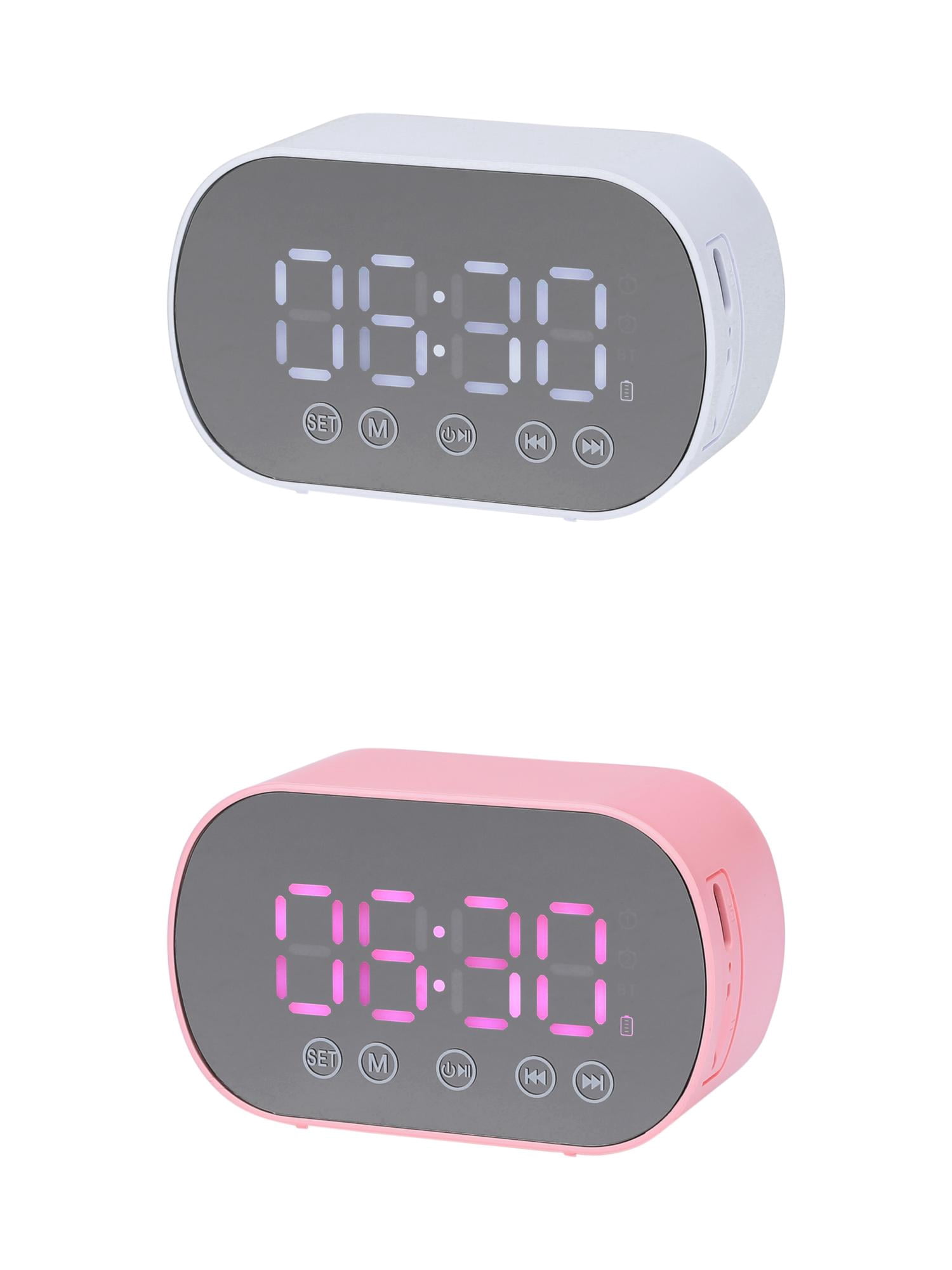 Unique Bargains 2 Pcs Digital Alarm Clock with FM and Speaker Function White/Pink