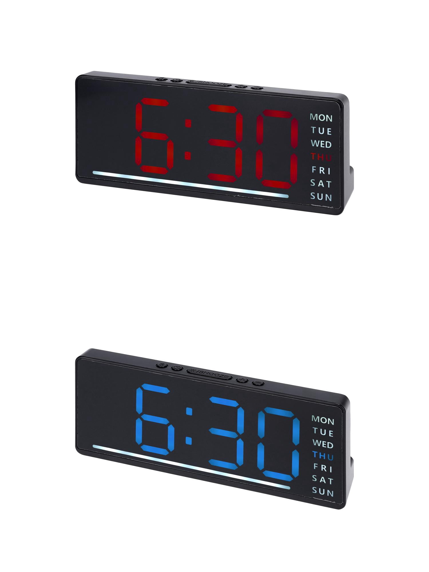 Unique Bargains 2 Pcs Digital Dual Alarm Clock 6.1 x 2.4 x 1 in Blue/Red
