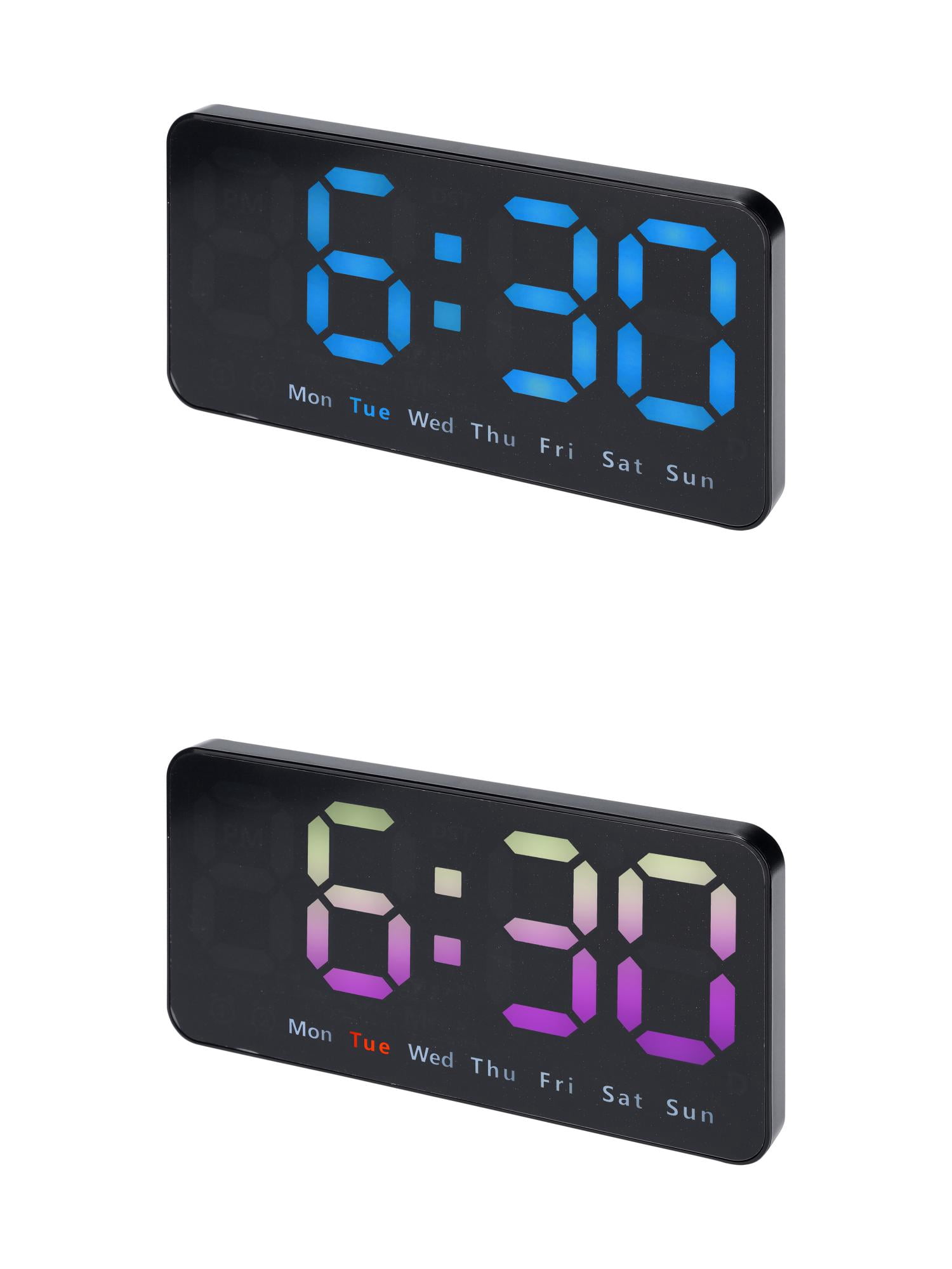 Unique Bargains 2 Pcs Digital Dual Alarm Clock Dimmable Wall Clocks Blue/Pink