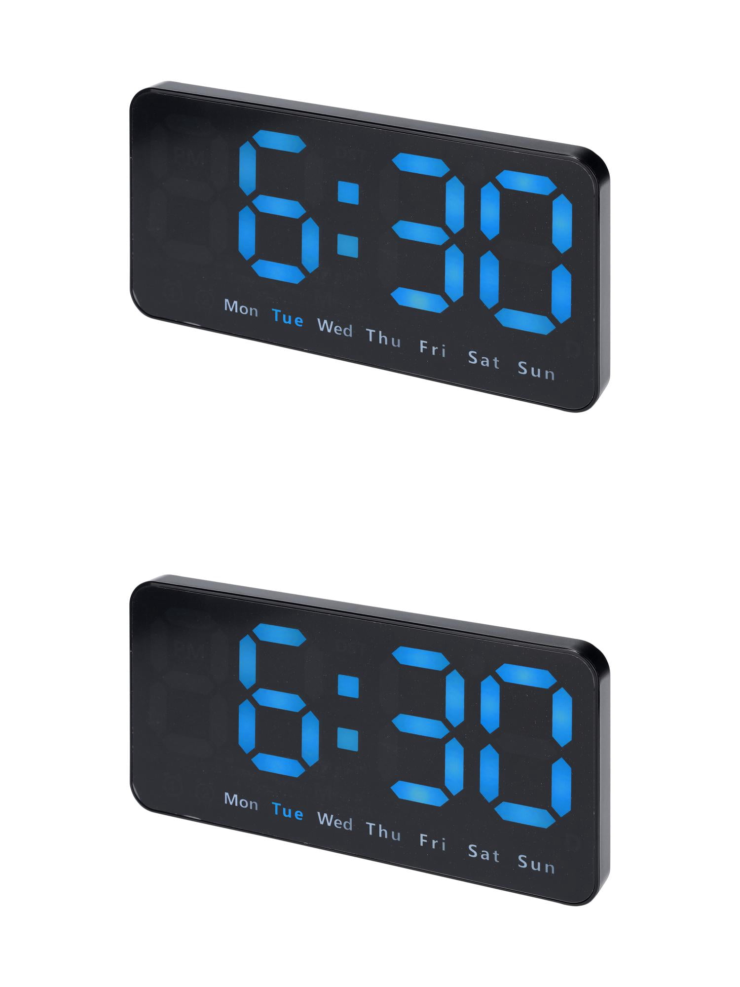 Unique Bargains 2 Pcs Digital Dual Alarm Clock Dimmable Wall Clocks Blue