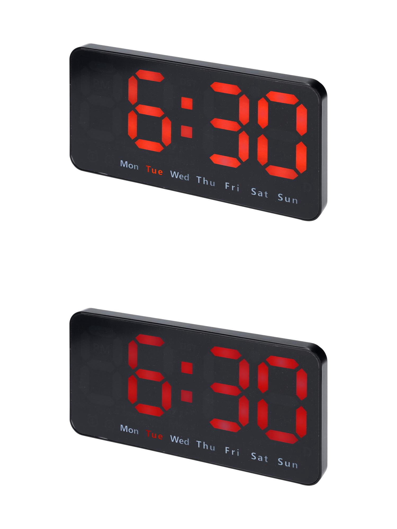 Unique Bargains 2 Pcs Digital Dual Alarm Clock Dimmable Wall Clocks Red/Orange