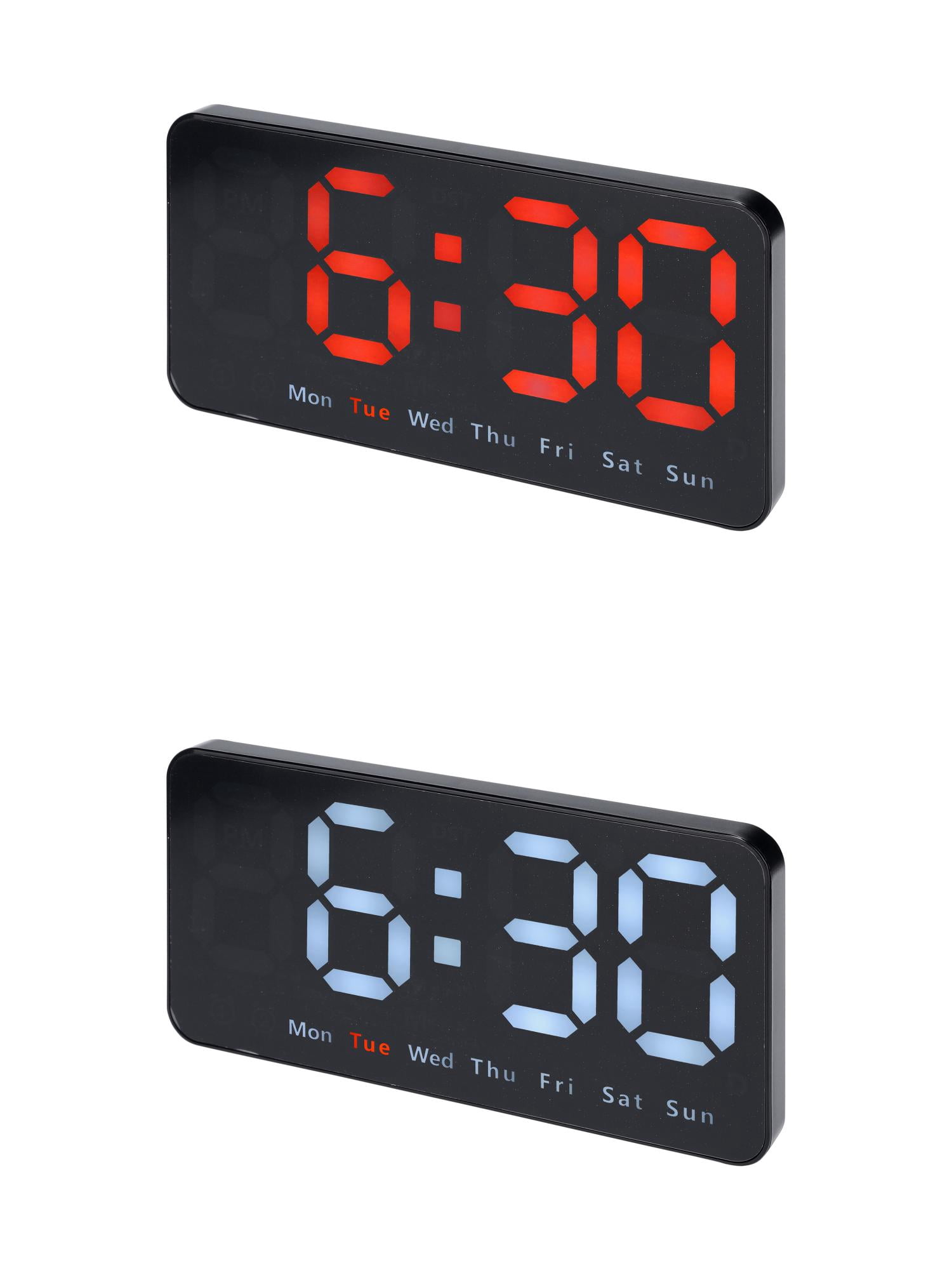 Unique Bargains 2 Pcs Digital Dual Alarm Clock Dimmable Wall Clocks White/Orange
