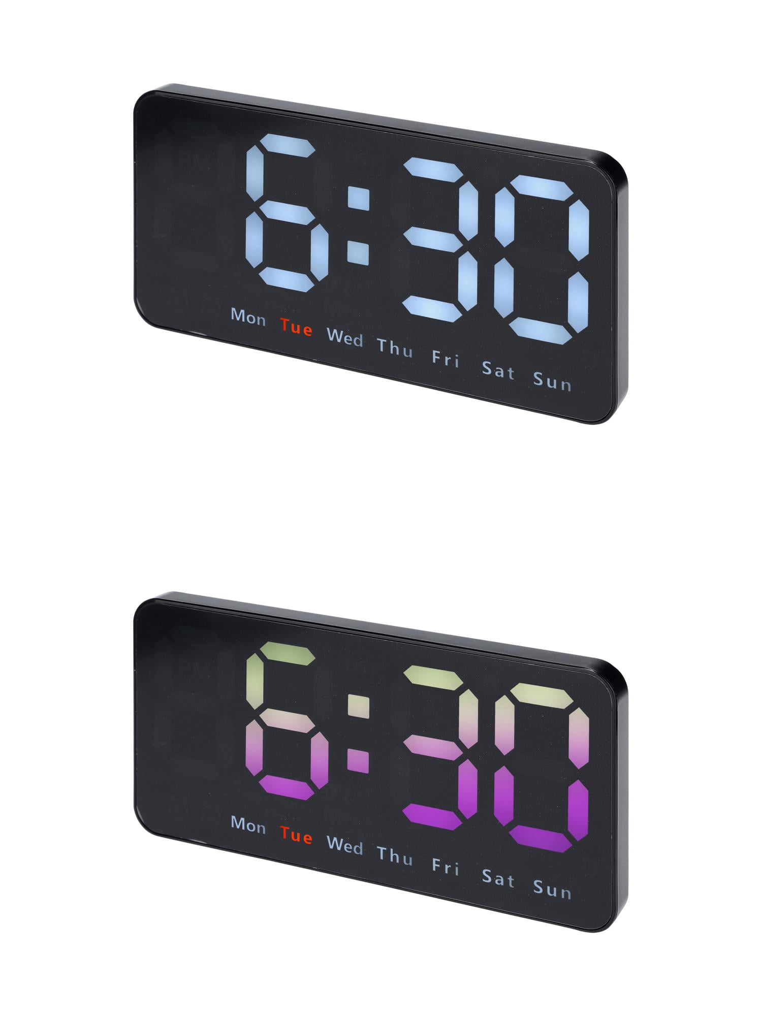 Unique Bargains 2 Pcs Digital Dual Alarm Clock Dimmable Wall Clocks White/Pink