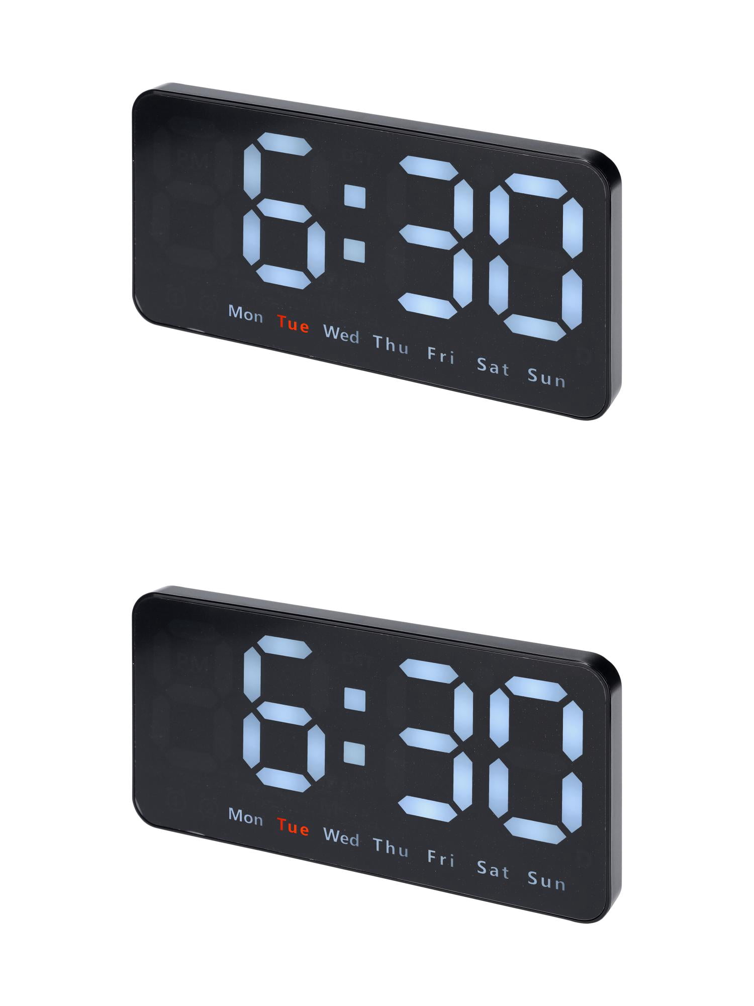 Unique Bargains 2 Pcs Digital Dual Alarm Clock Dimmable Wall Clocks White