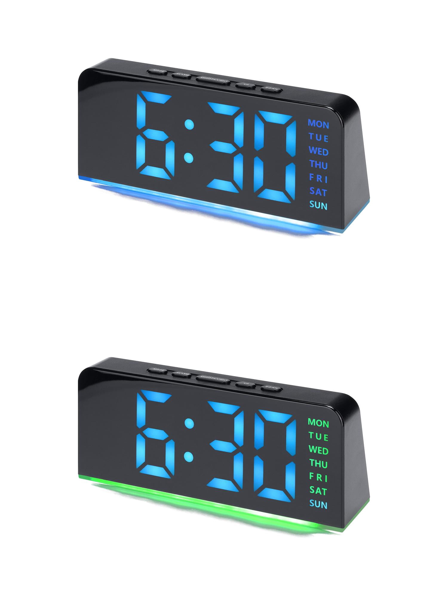 Unique Bargains 2 Pcs Digital Dual Alarm Clock for Bedroom Black Blue/Black Green