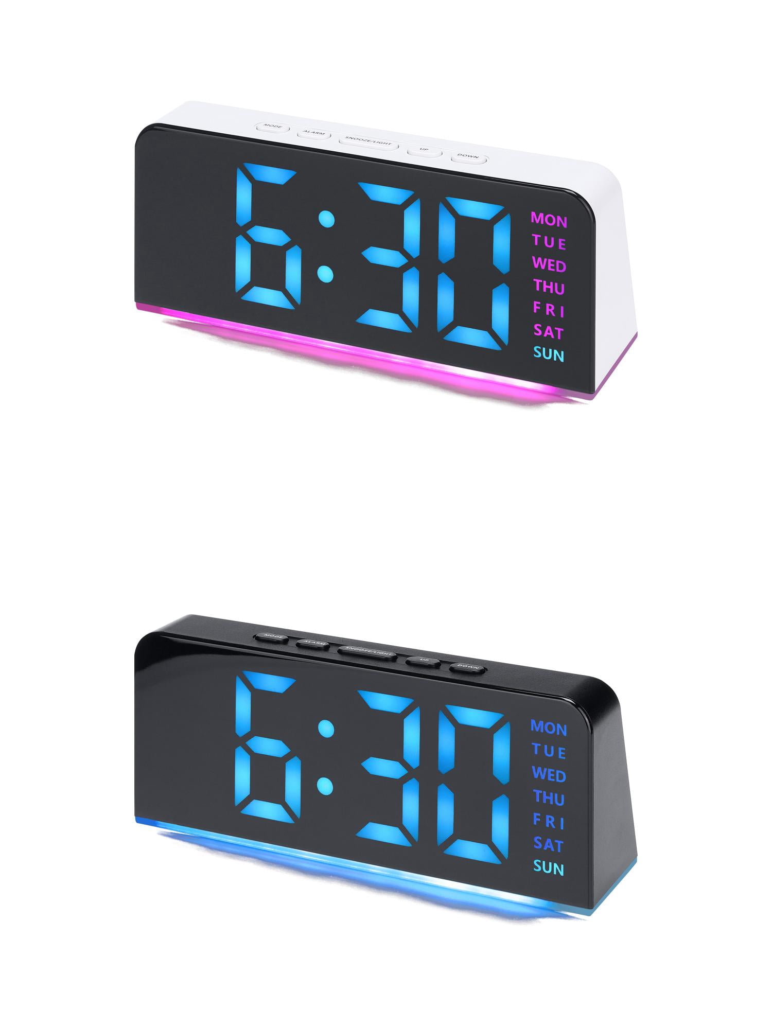 Unique Bargains 2 Pcs Digital Dual Alarm Clock for Bedroom Black Blue/White Pink