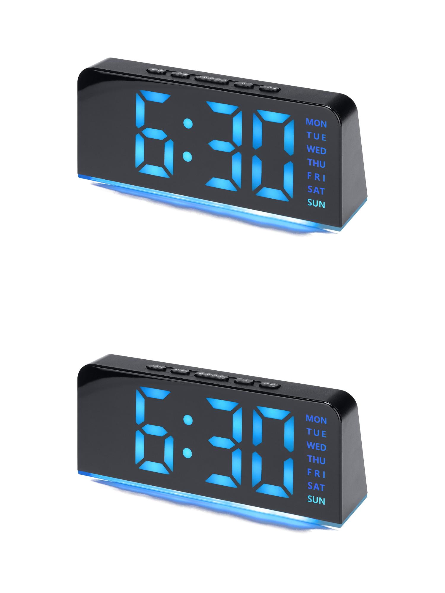 Unique Bargains 2 Pcs Digital Dual Alarm Clock for Bedroom Black Blue